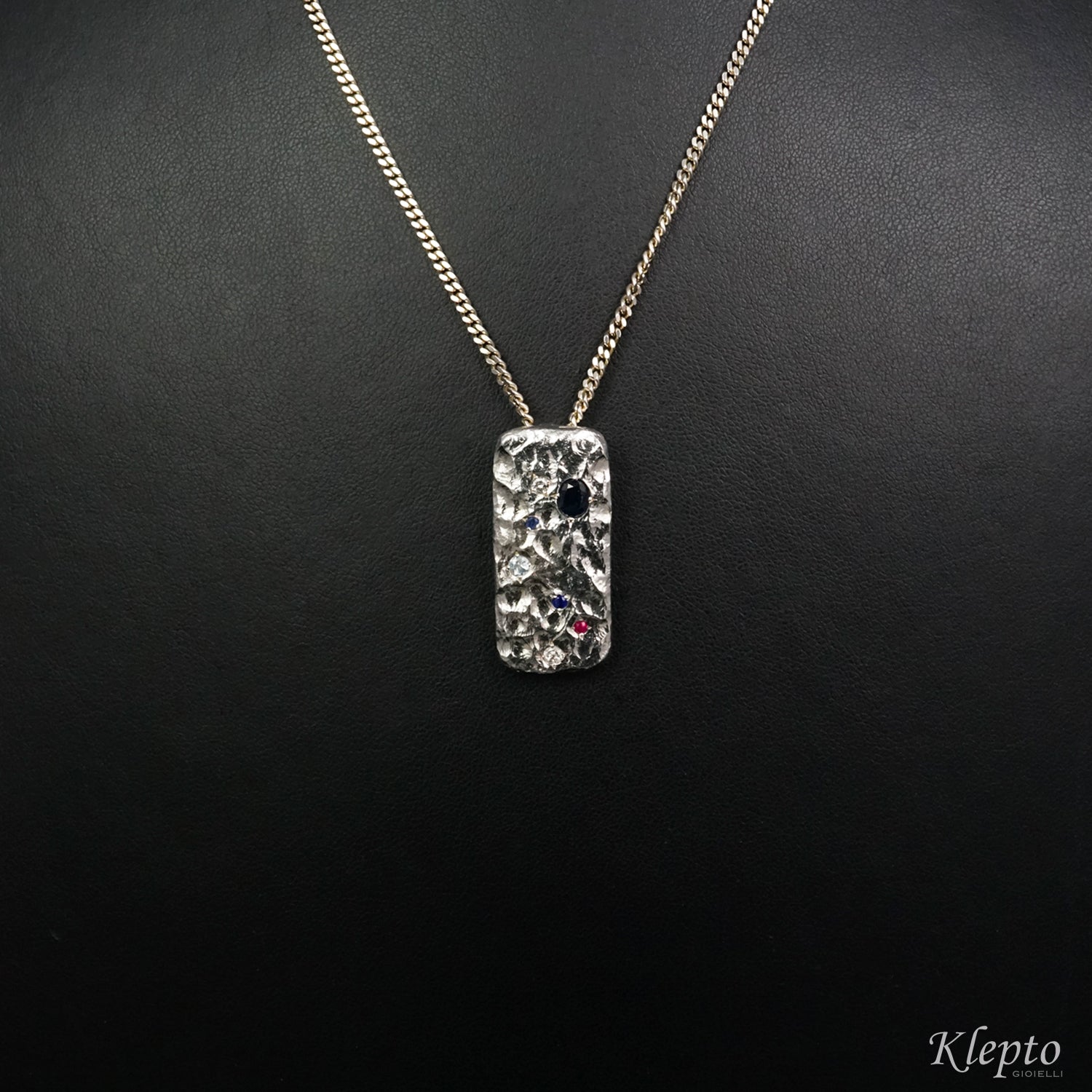 Silnova® "Lunare" Silver Pendant with Sapphires, Ruby, Aquamarine and Diamond