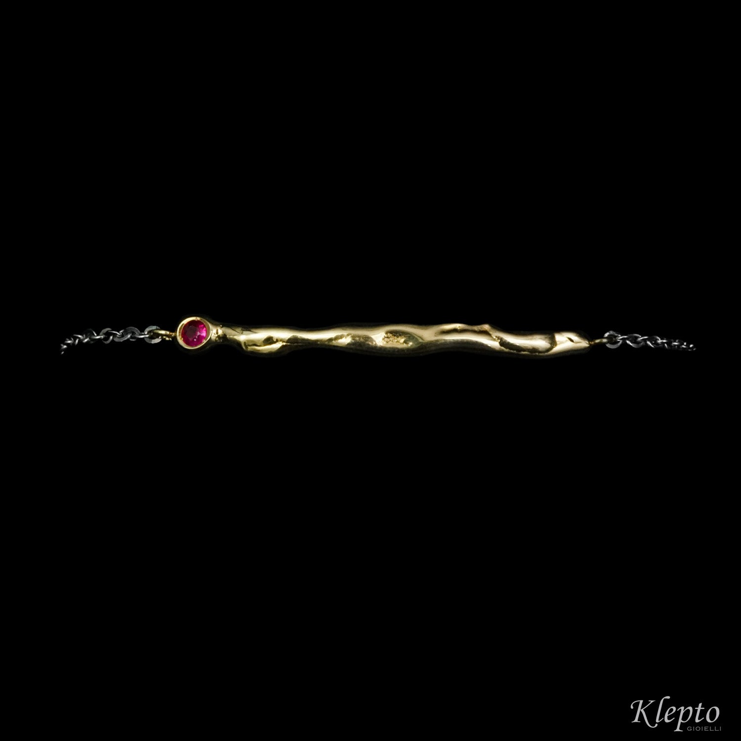 Fused yellow gold bracelet and white gold chain with Ruby "Bubbling Waters"
