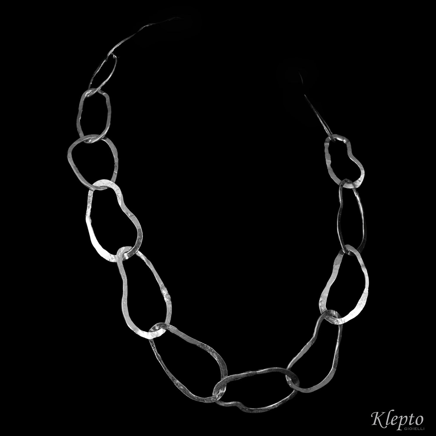 Necklace in Silnova® Silver with hammered oval rings
