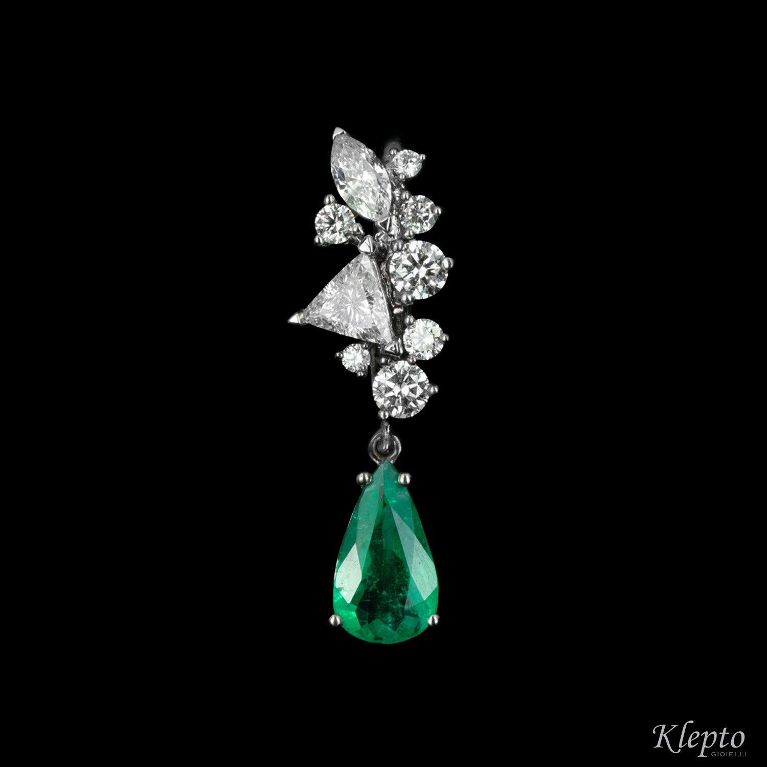 White gold earrings with emeralds and diamonds