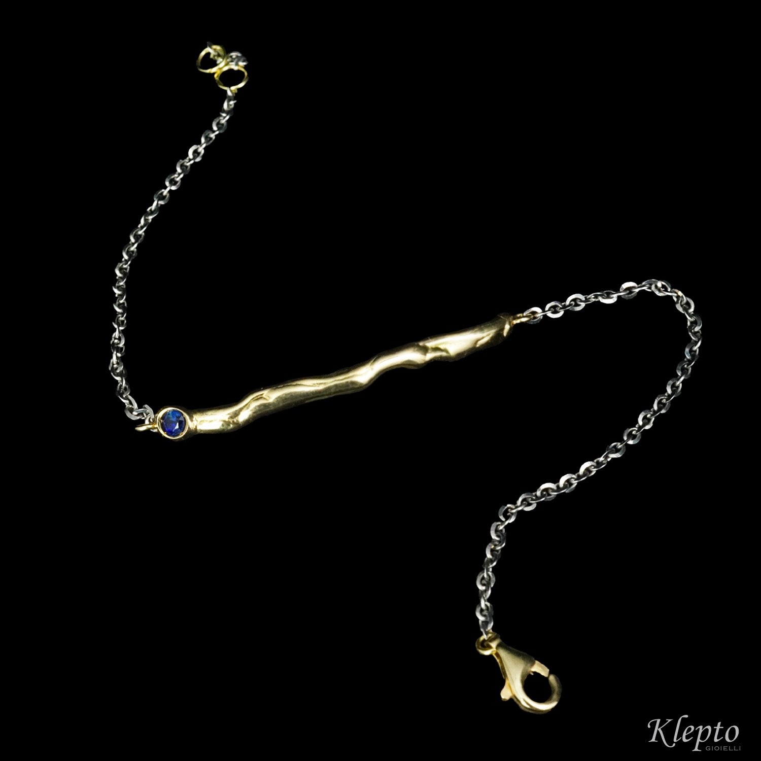 Fused yellow gold bracelet and white gold chain with Sapphire "Bubbling Waters"