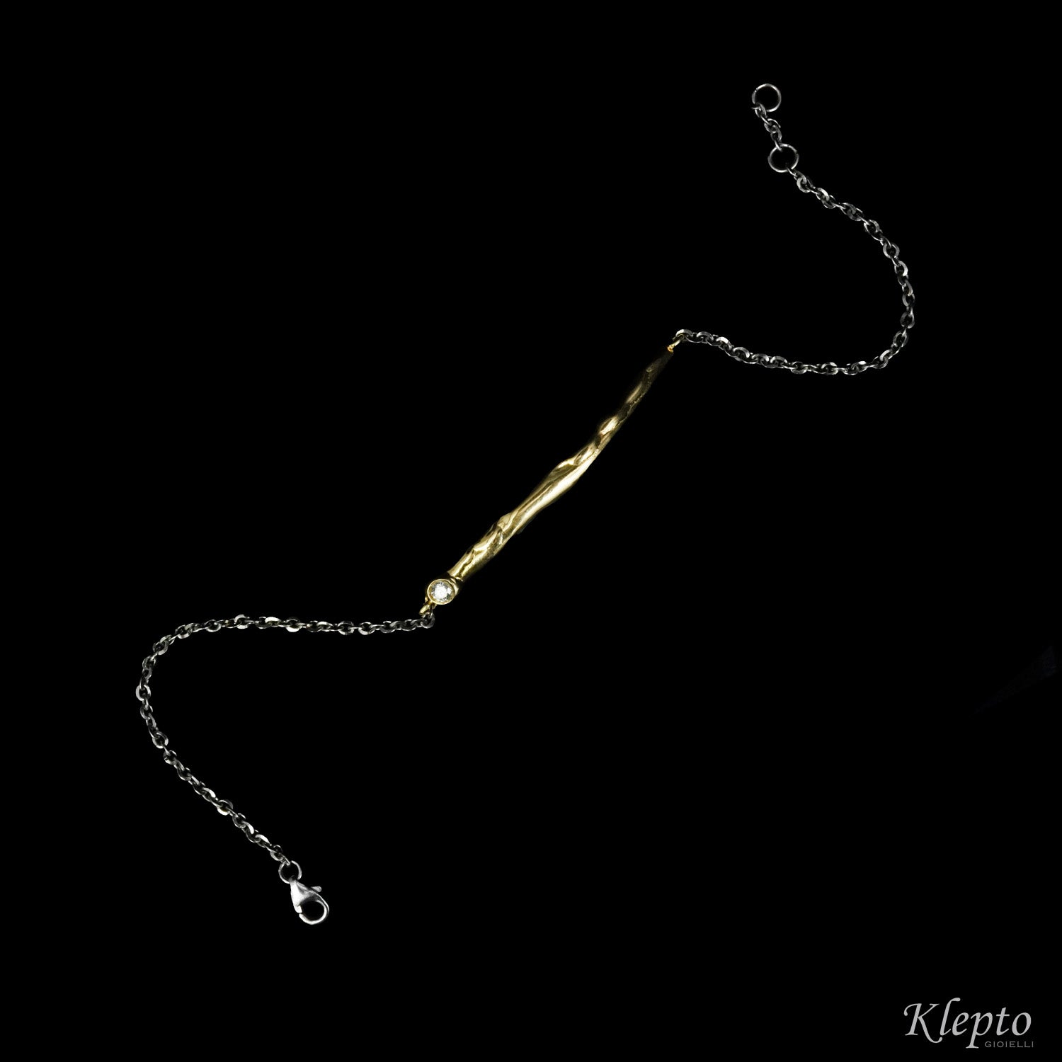 Fused yellow gold bracelet and white gold chain with Diamond "Gurging waters"