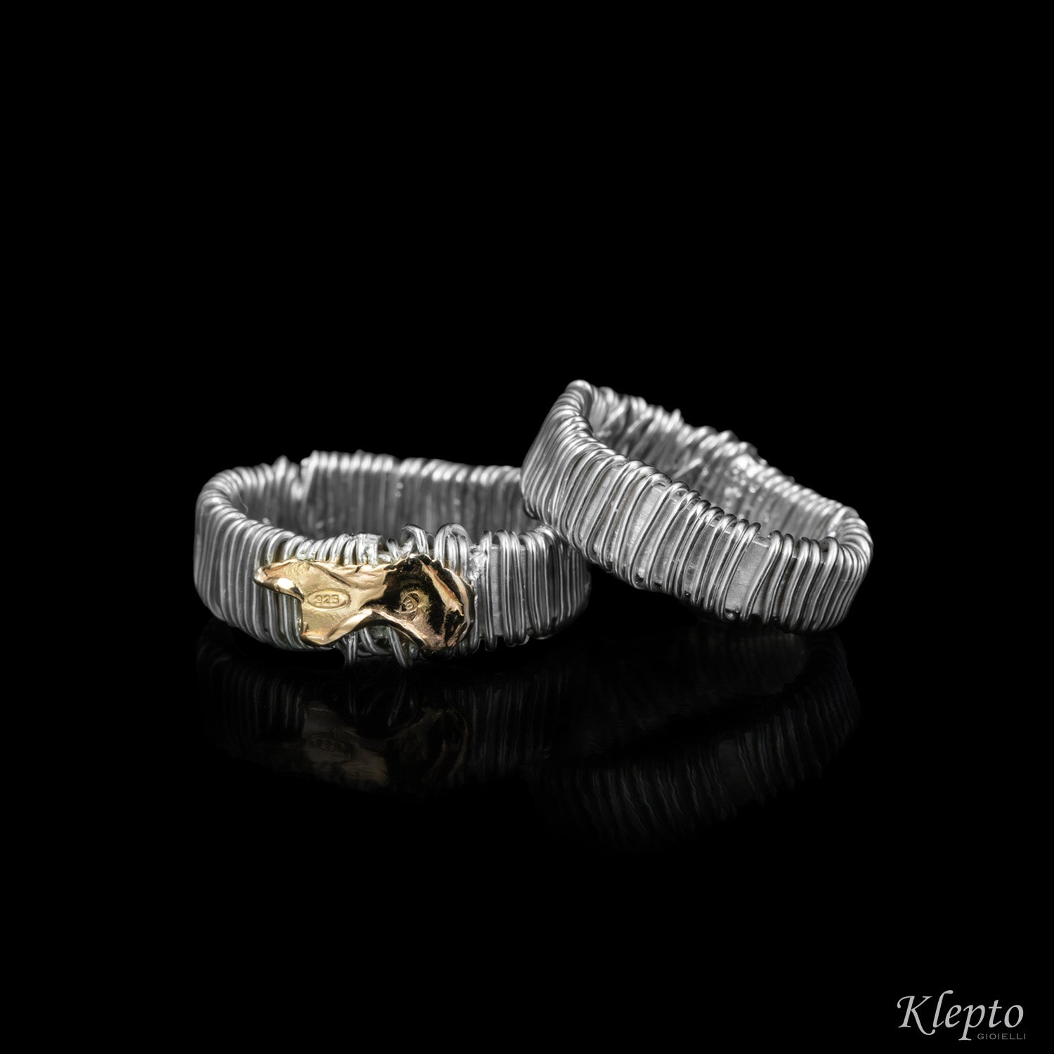 "Cosmic" Silnova® Silver ring with rose gold details