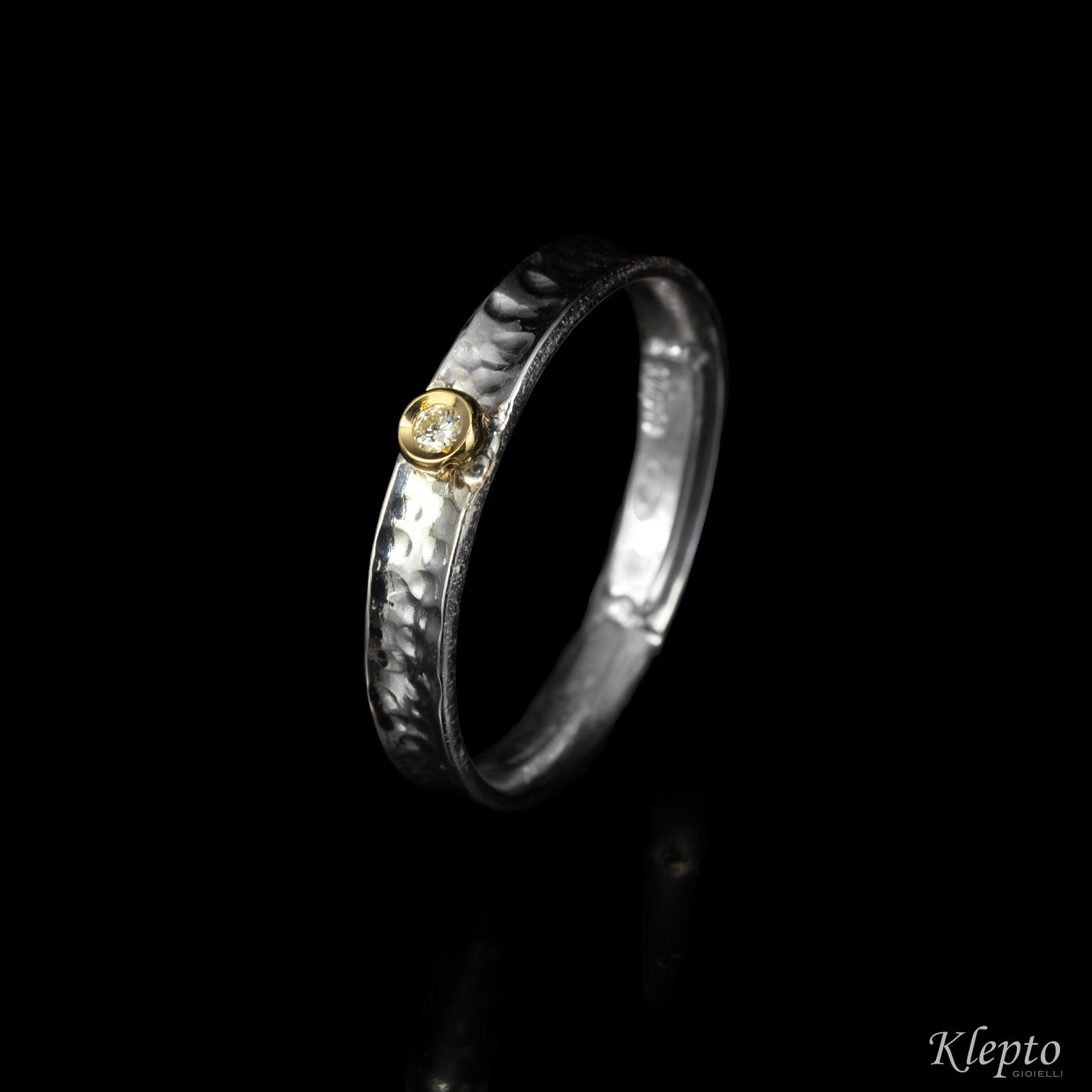 Silnova® Silver Ring with Diamond and Yellow Gold Detail