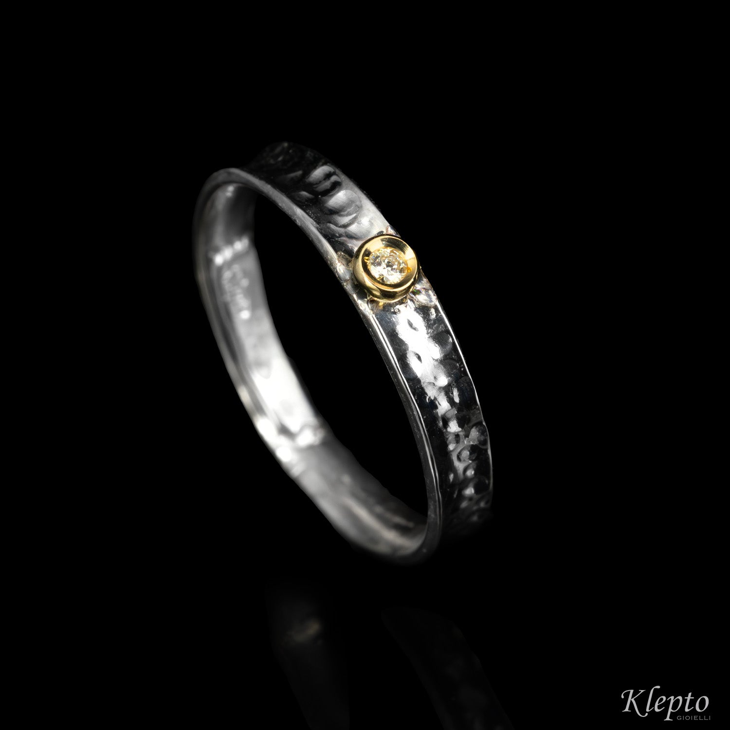 Silnova® Silver Ring with Diamond and Yellow Gold Detail