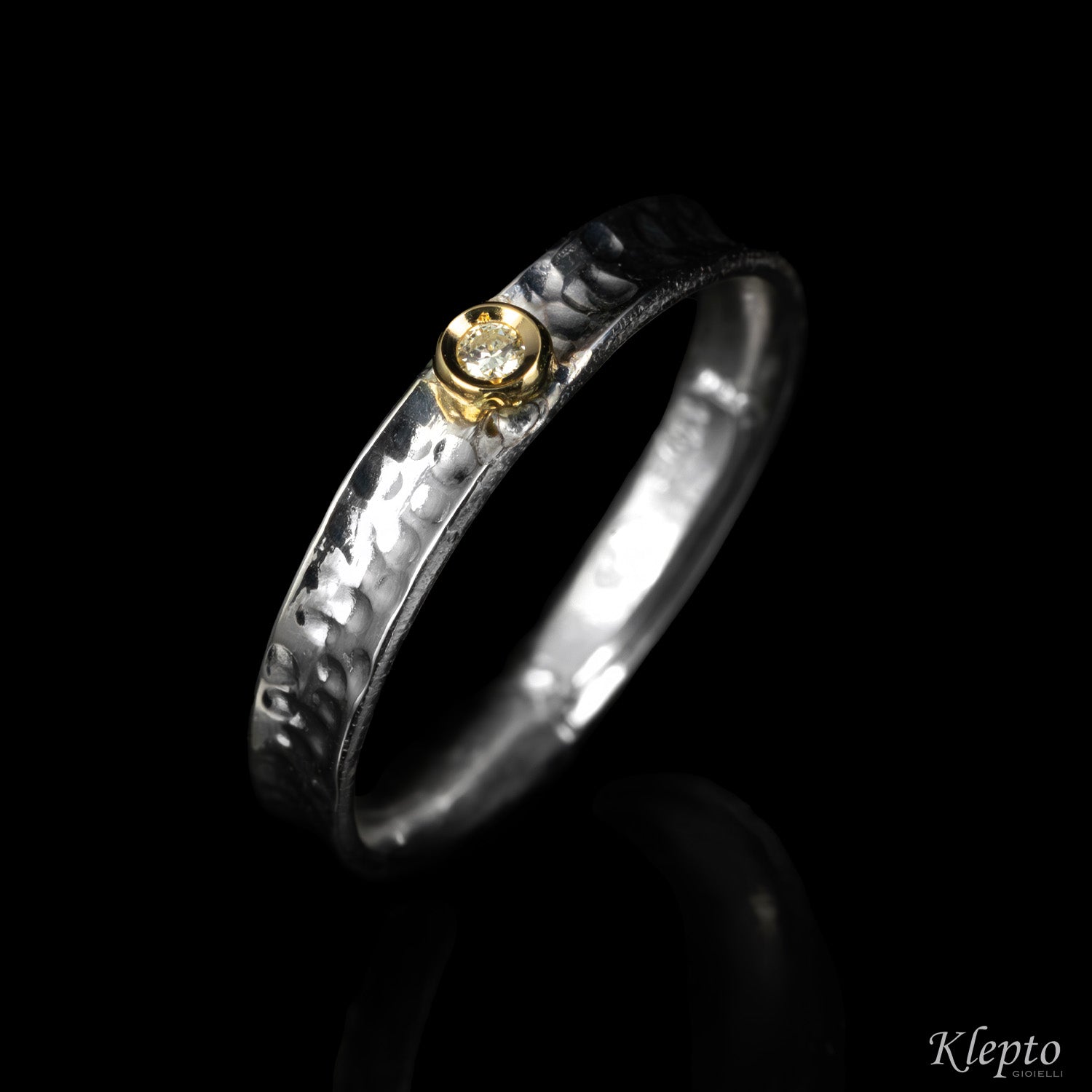 Silnova® Silver Ring with Diamond and Yellow Gold Detail