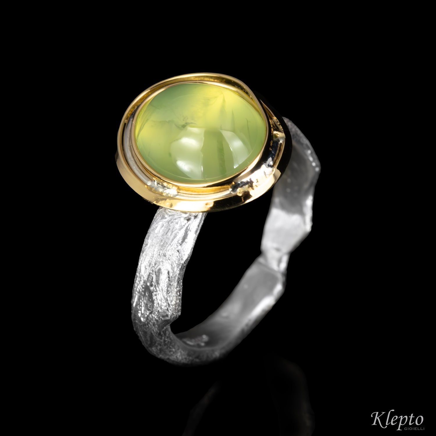 Silnova® Silver Ring "Bumba" with Cabochon Berillo and Yellow Gold Details