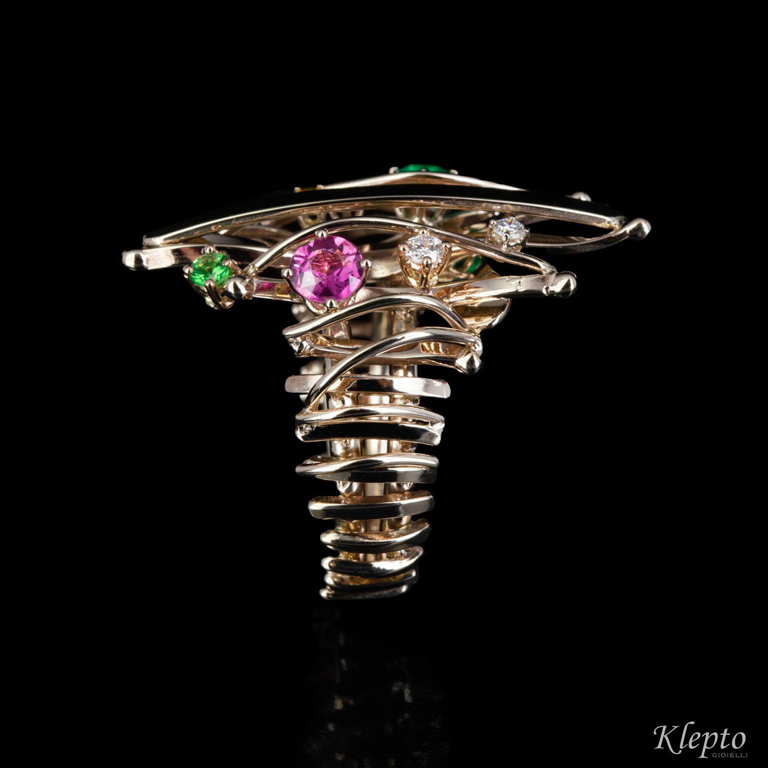 Natural white gold ring "Equilibrio" with gemstones