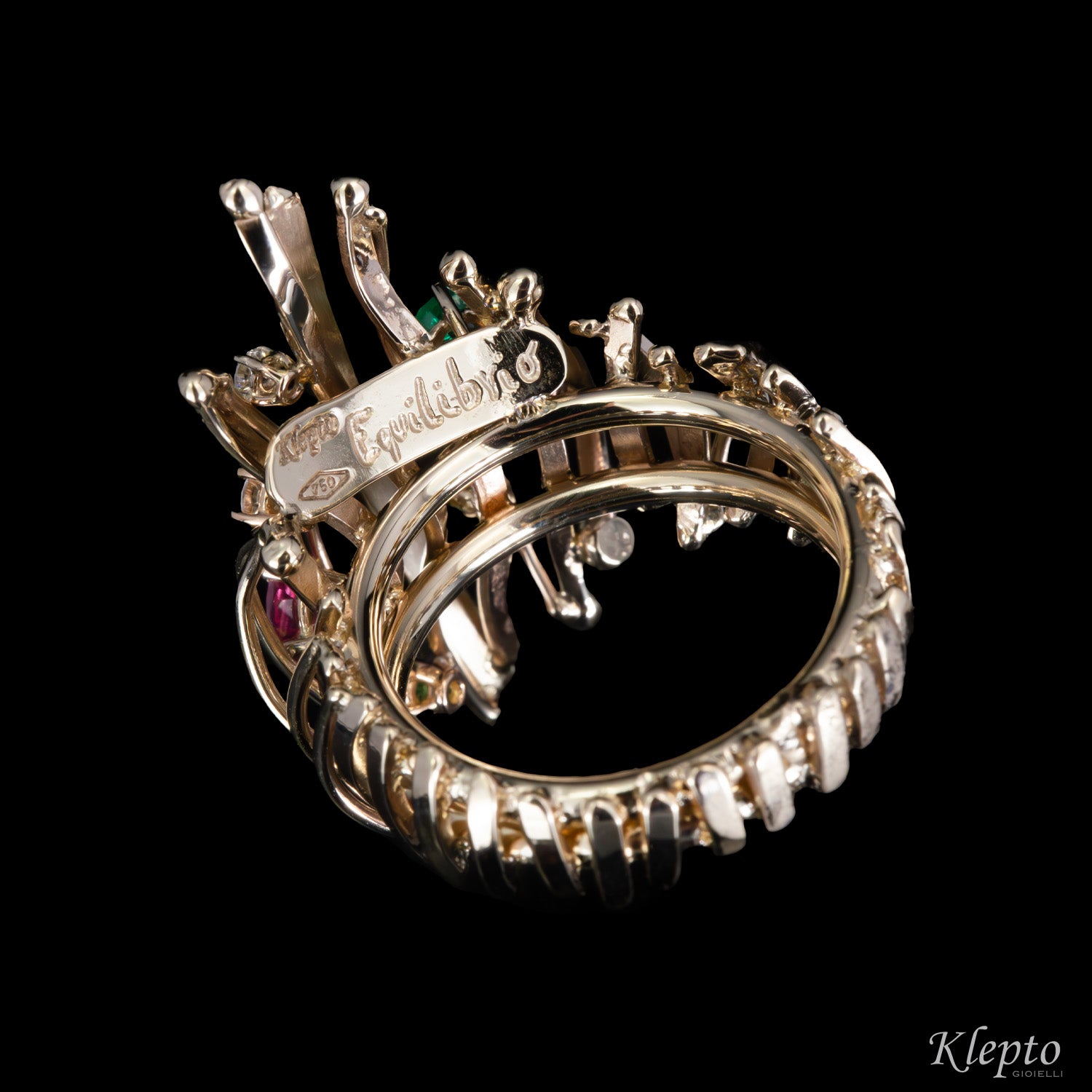 Natural white gold ring "Equilibrio" with gemstones