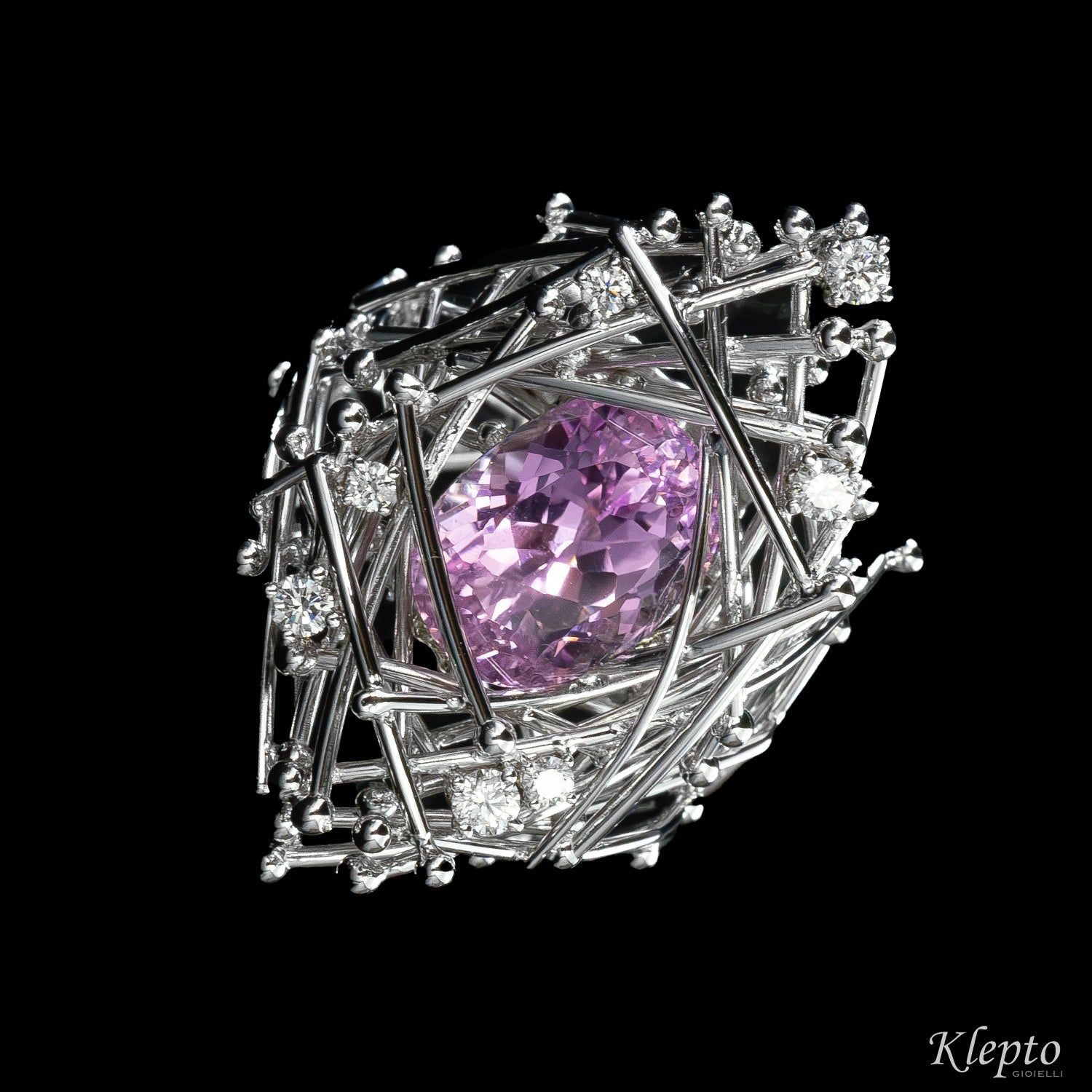 "IntriKo" white gold ring with Kunzite and Diamonds