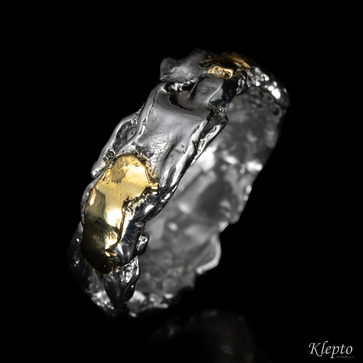 Silver Silnova® and yellow gold ring "Metamorphosis"