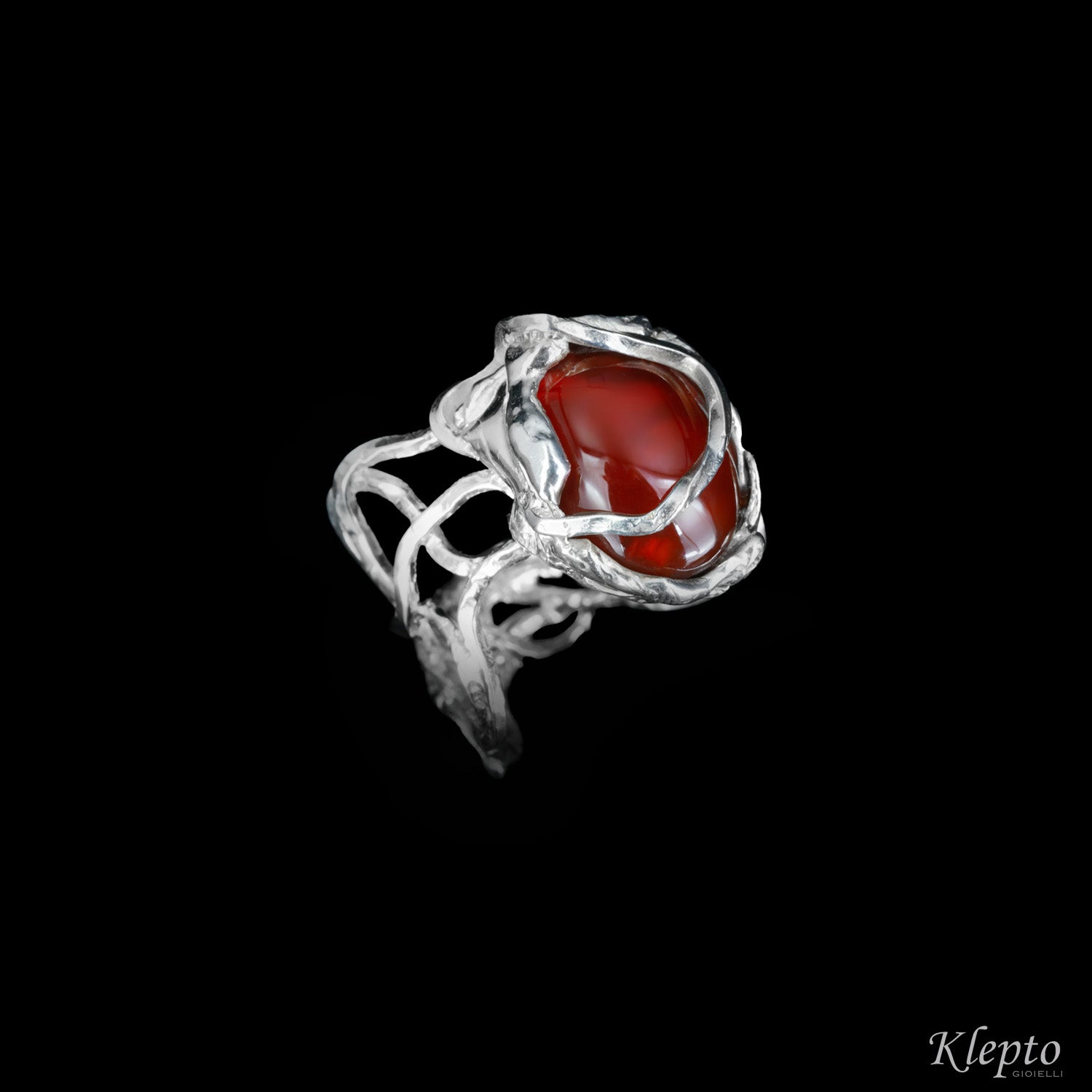 Silnova® Silver ring with woven wire with Agate