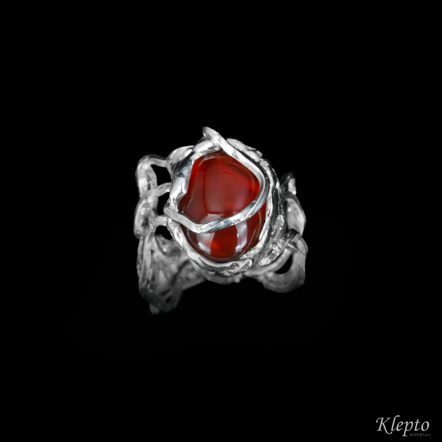 Silnova® Silver ring with woven wire with Agate