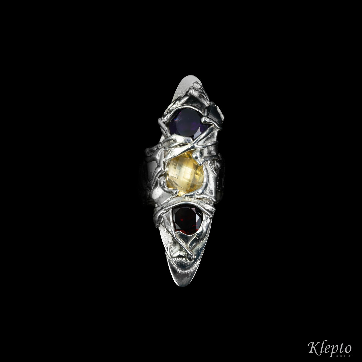 Silnova® Silver Ring with Amethyst, Citrine and Garnet