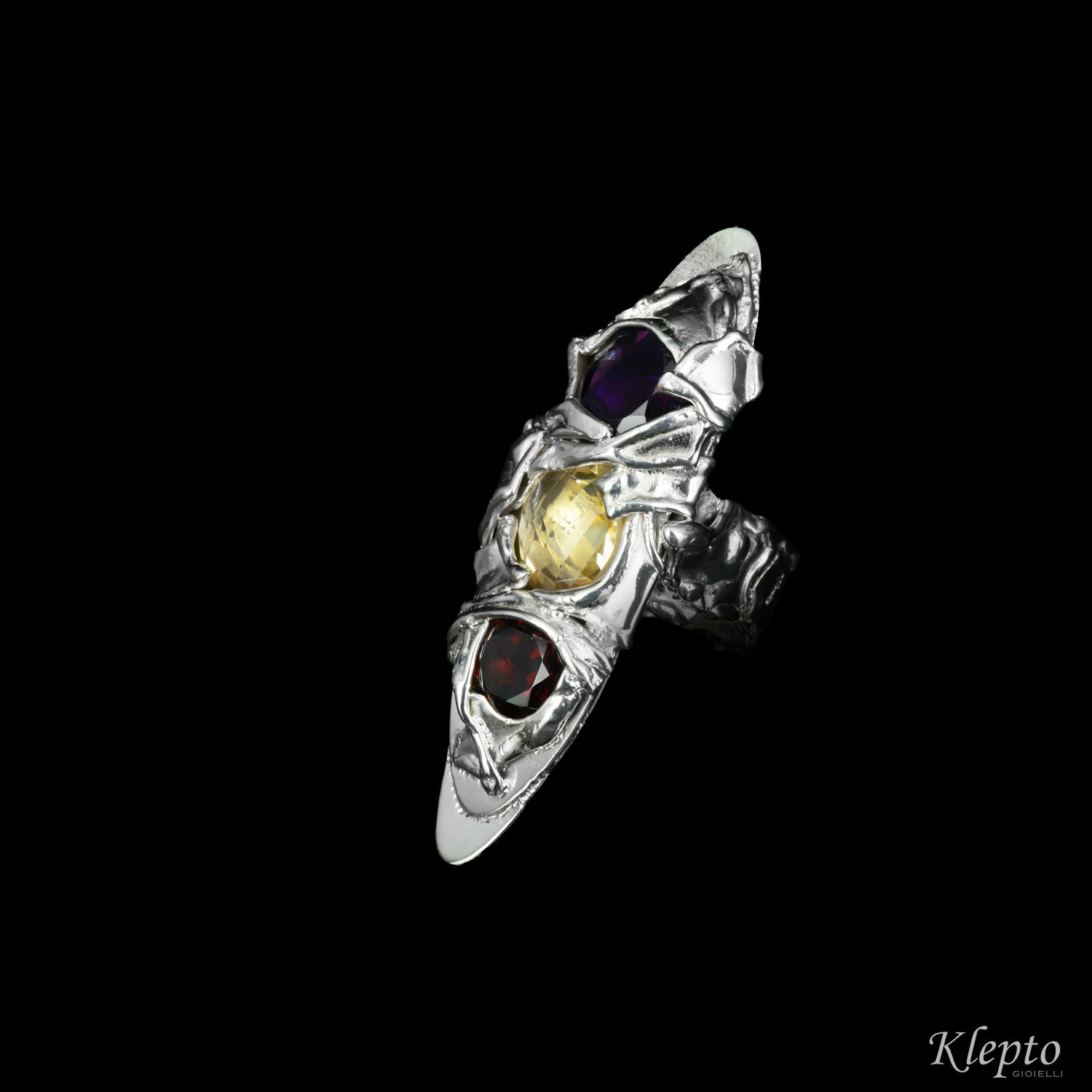 Silnova® Silver Ring with Amethyst, Citrine and Garnet