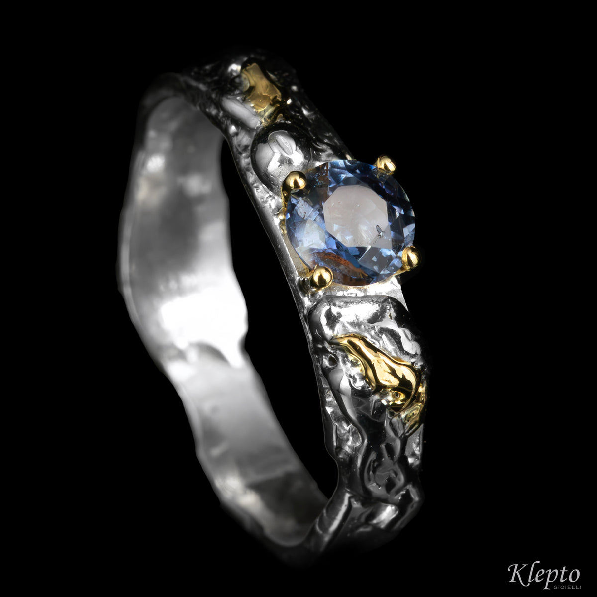 Silver Silnova® Ring with Gemstones and Yellow Gold Details (Large)