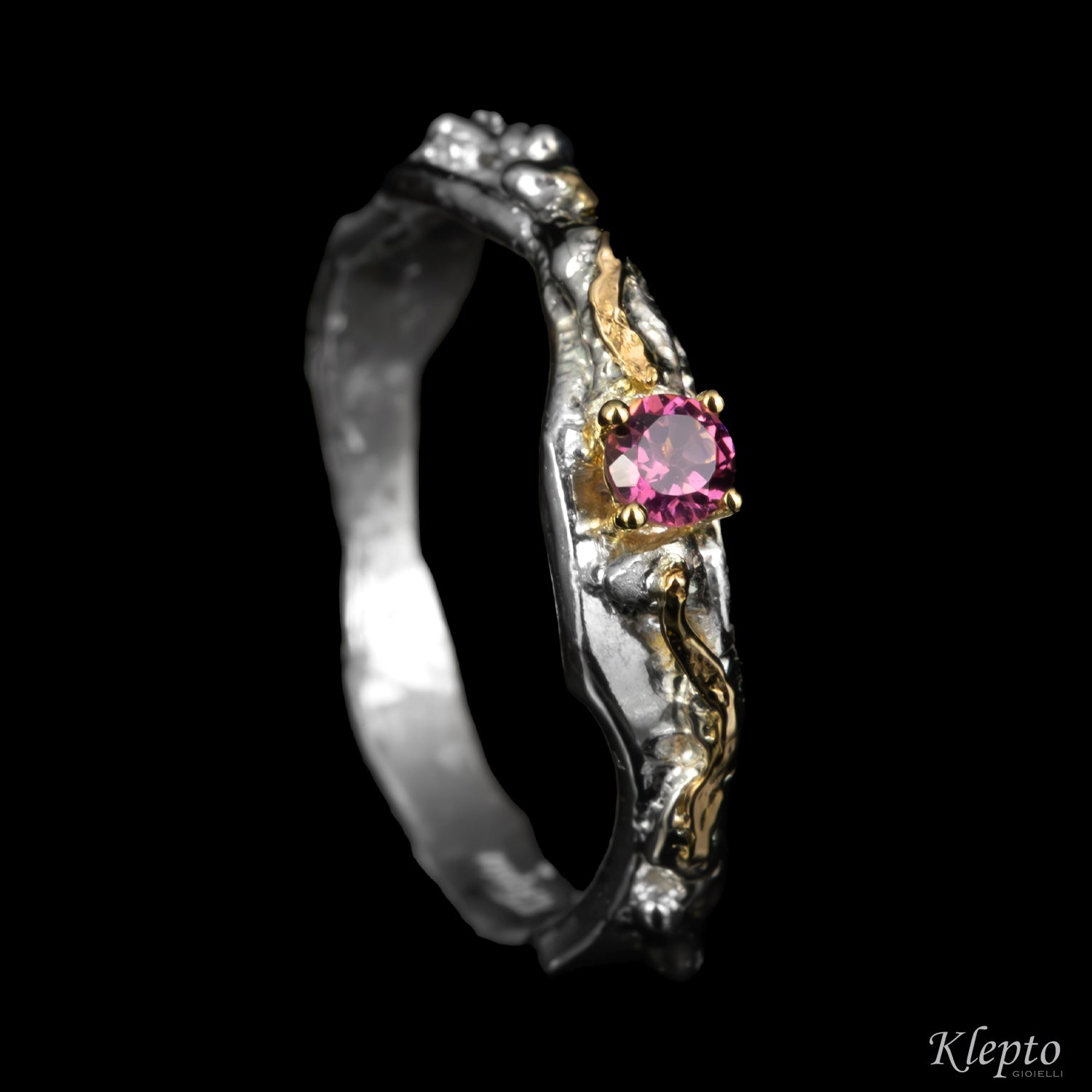 Silver Silnova® ring with gemstones and yellow gold details