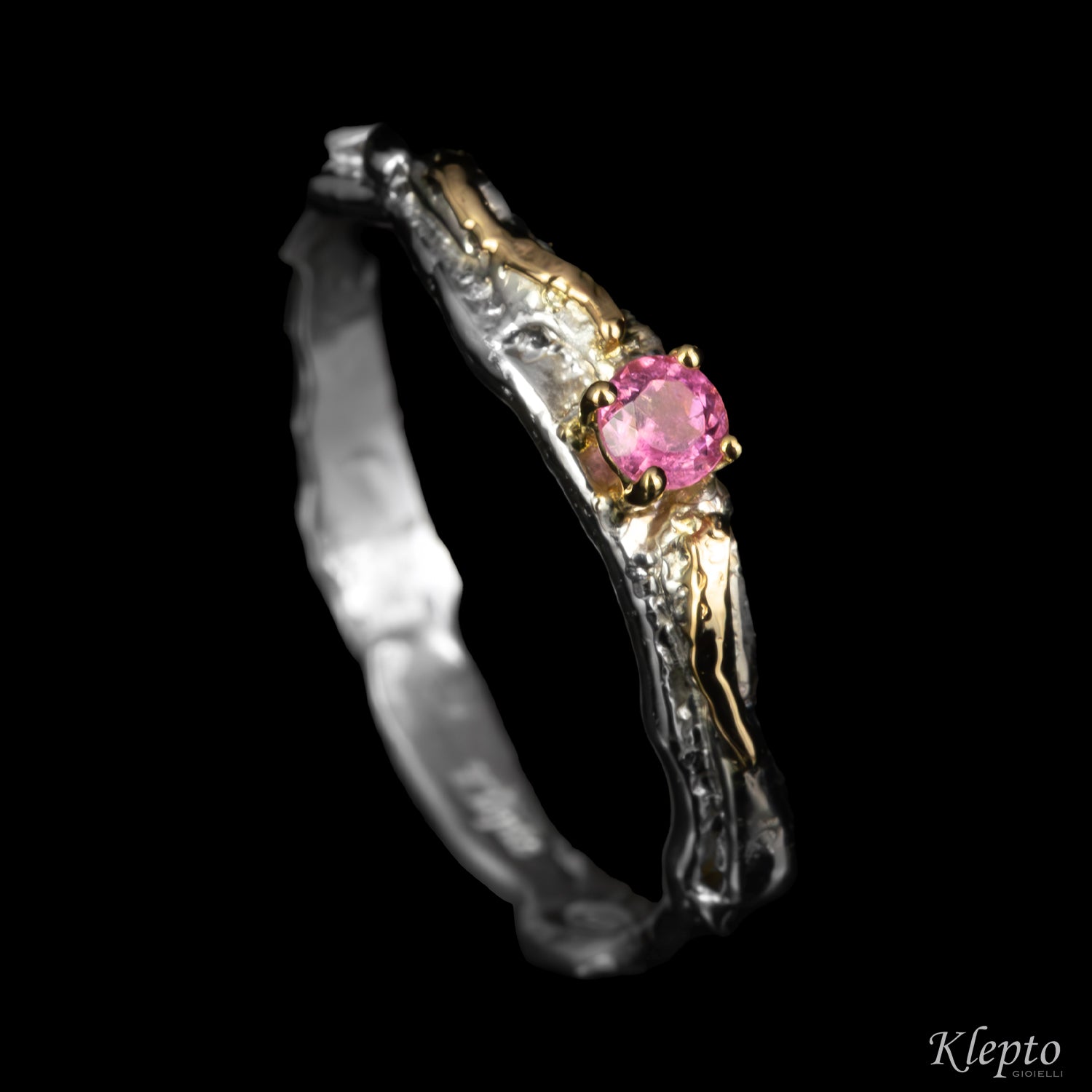 Silver Silnova® ring with gemstones and yellow gold details