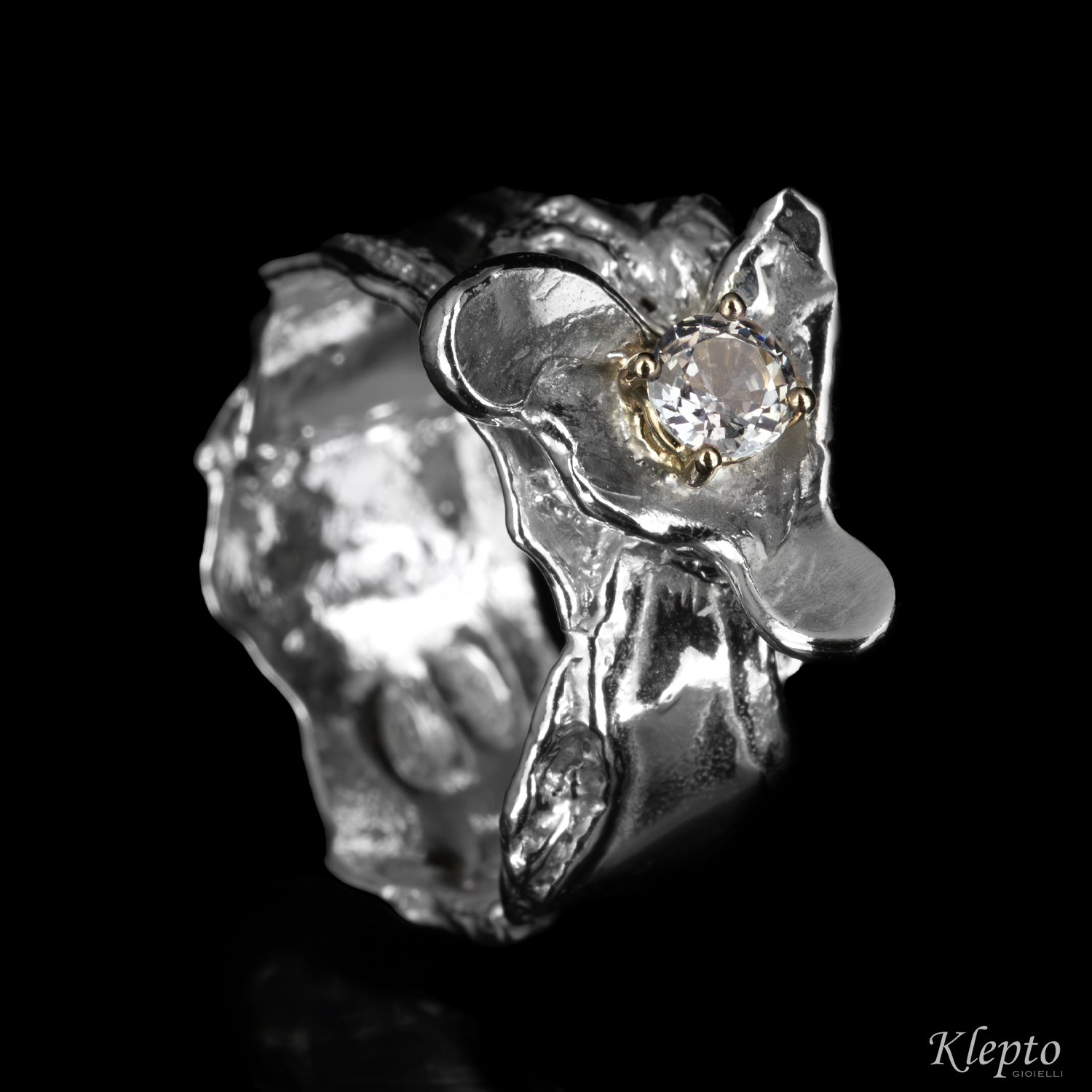 Silnova® silver ring with light blue sapphire and white gold details