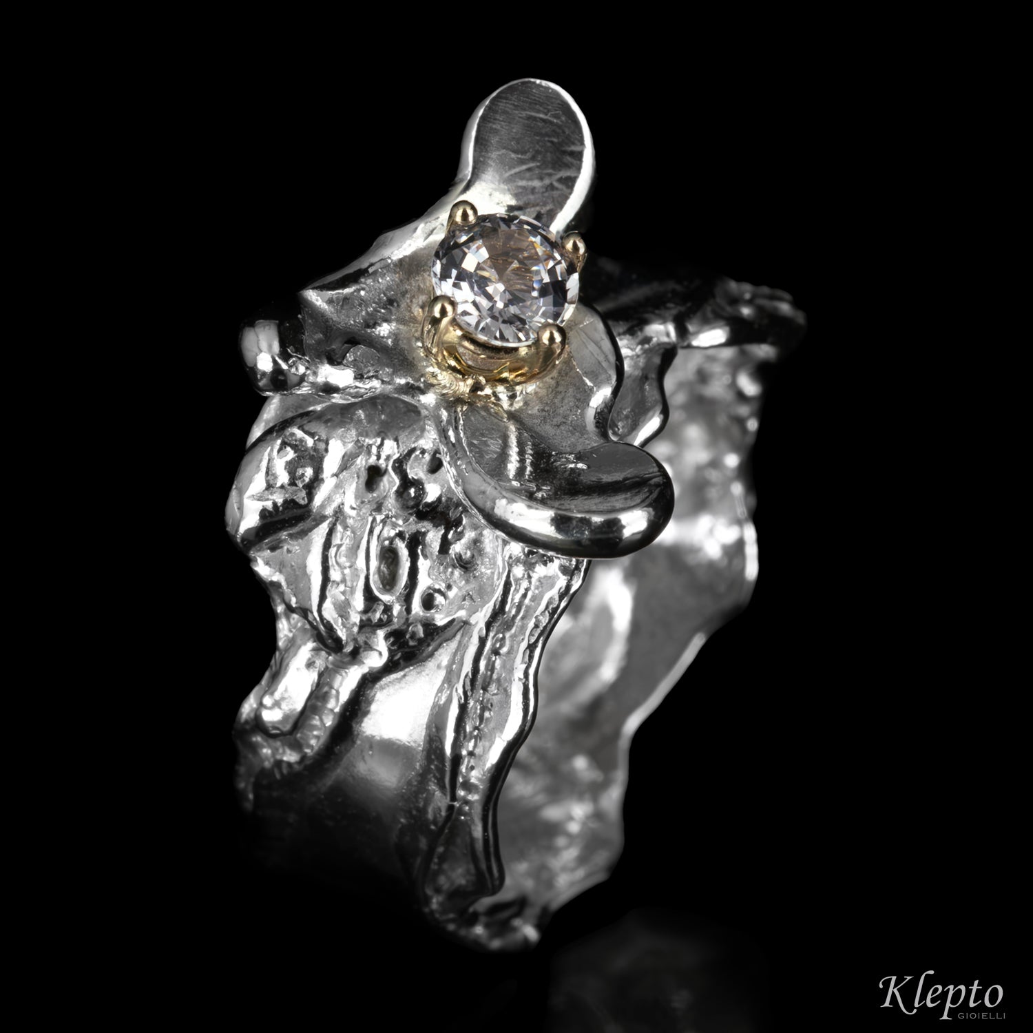 Silnova® silver ring with light blue sapphire and white gold details
