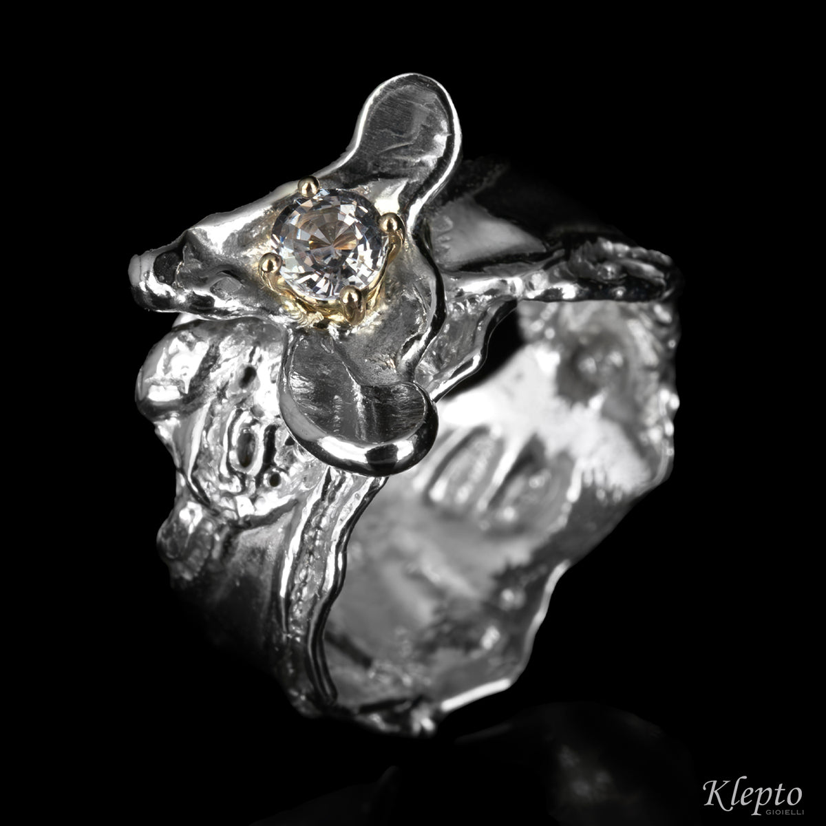 Silnova® silver ring with light blue sapphire and white gold details