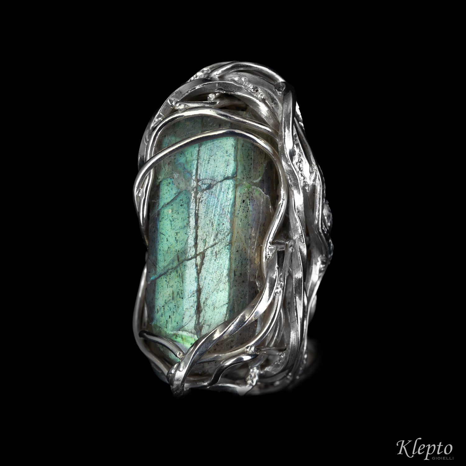 Silnova® Silver Ring with Braided Wire and Labradorite