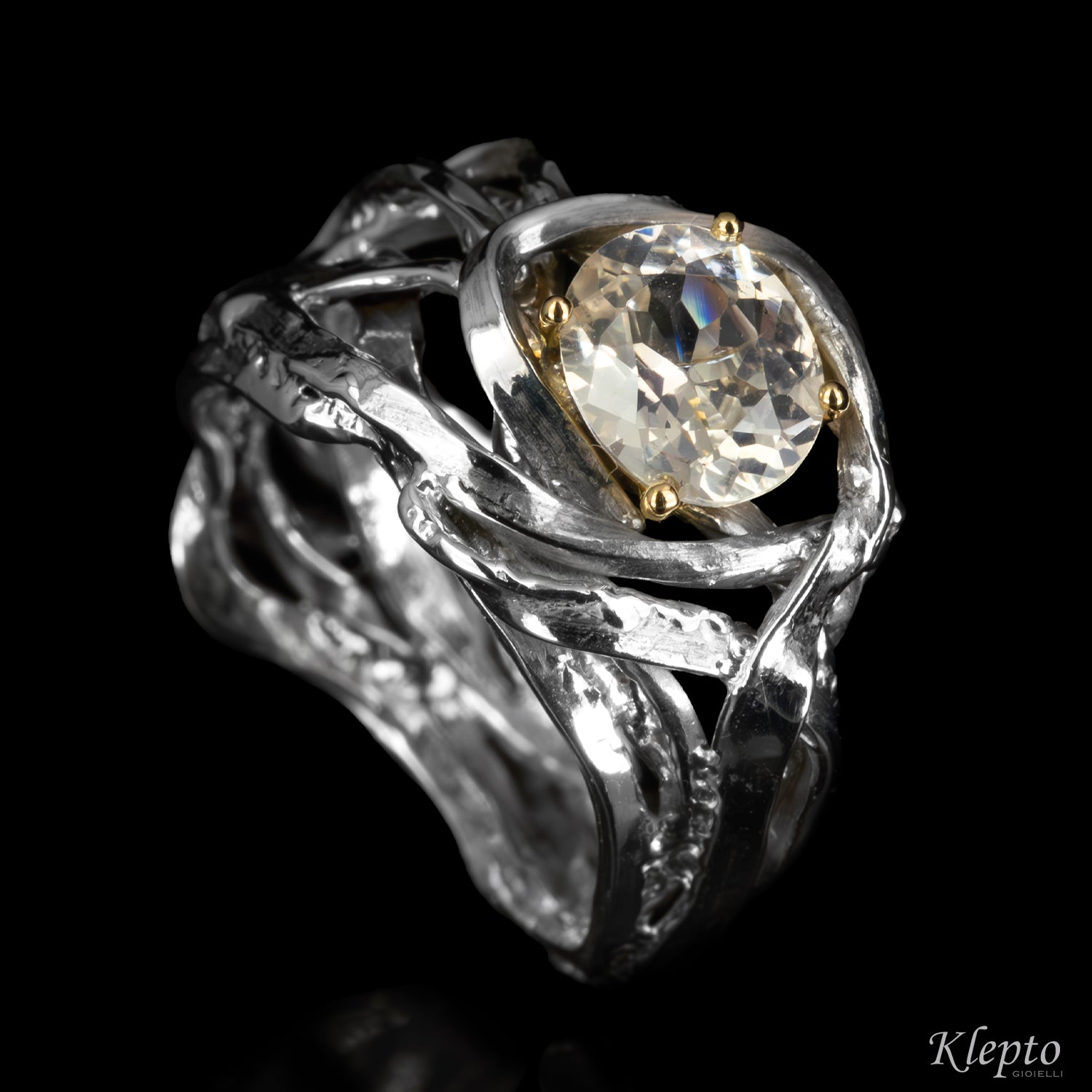 Silnova® Silver Ring with Sapphire and Yellow Gold Details