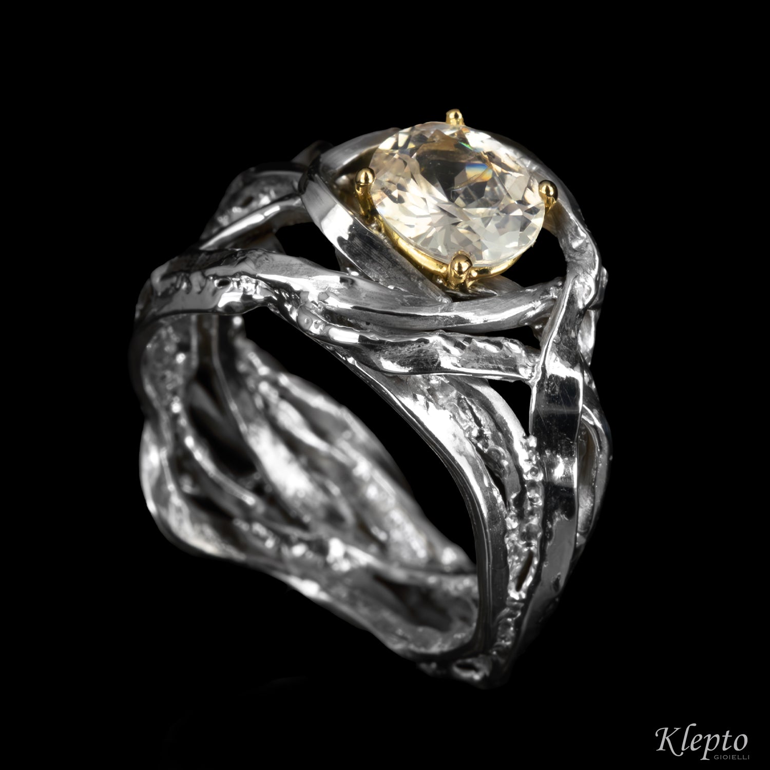 Silnova® Silver Ring with Sapphire and Yellow Gold Details