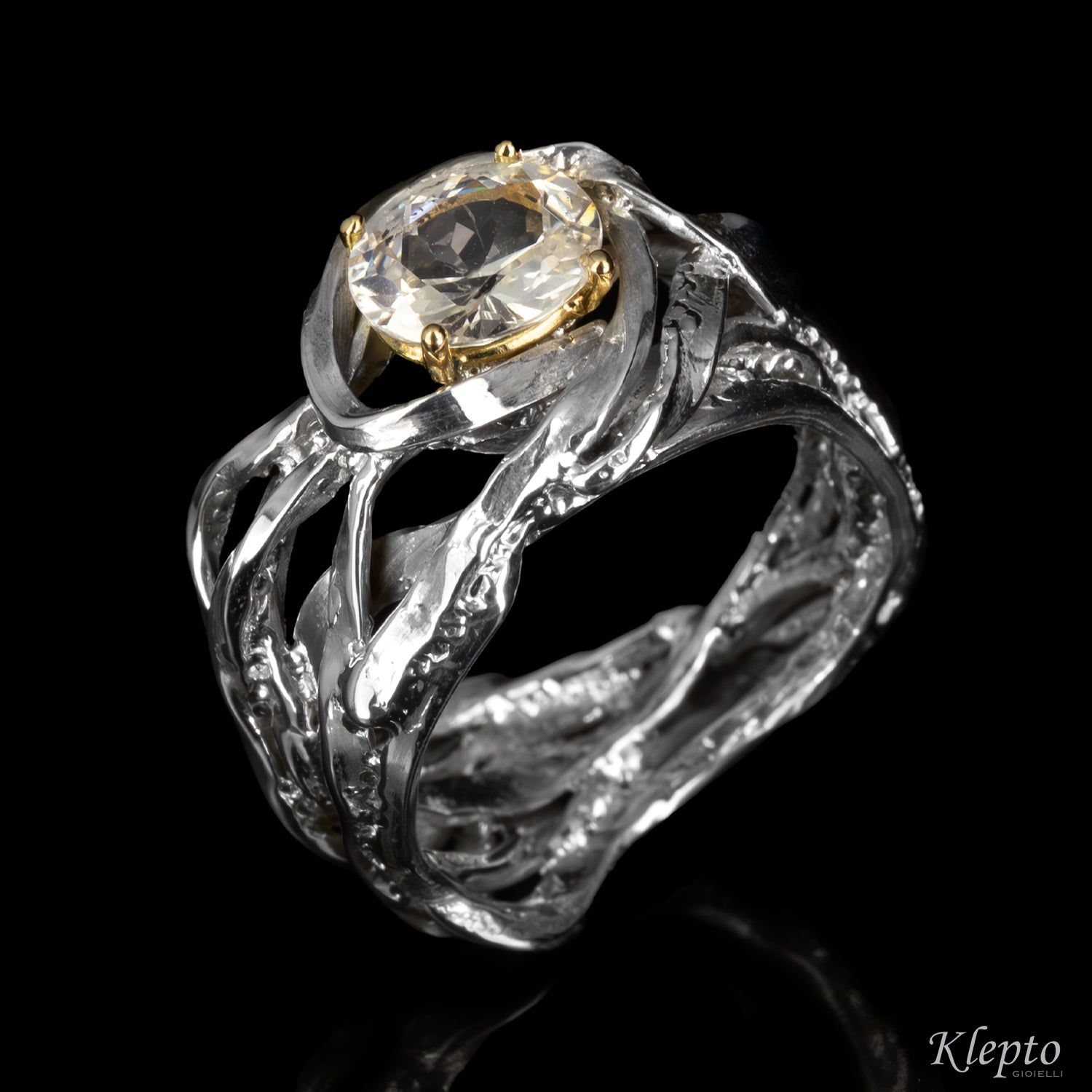 Silnova® Silver Ring with Sapphire and Yellow Gold Details