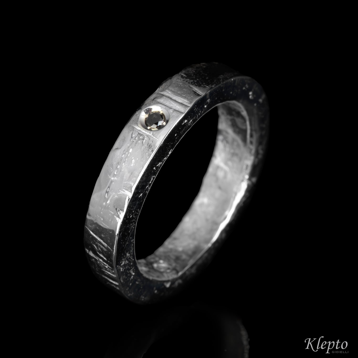 Silver Ring Silnova® with Black Diamond