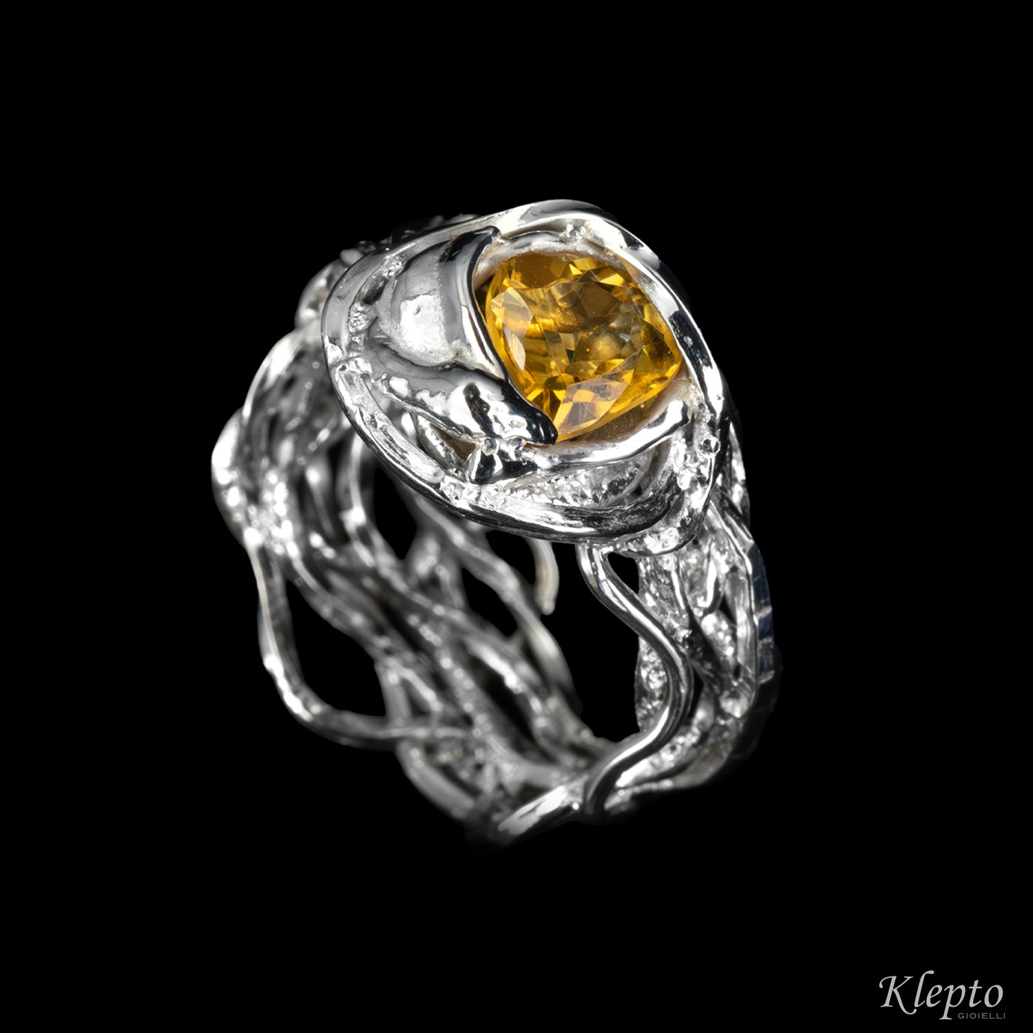 Silver ring Silnova® with twisted wire and Citrine