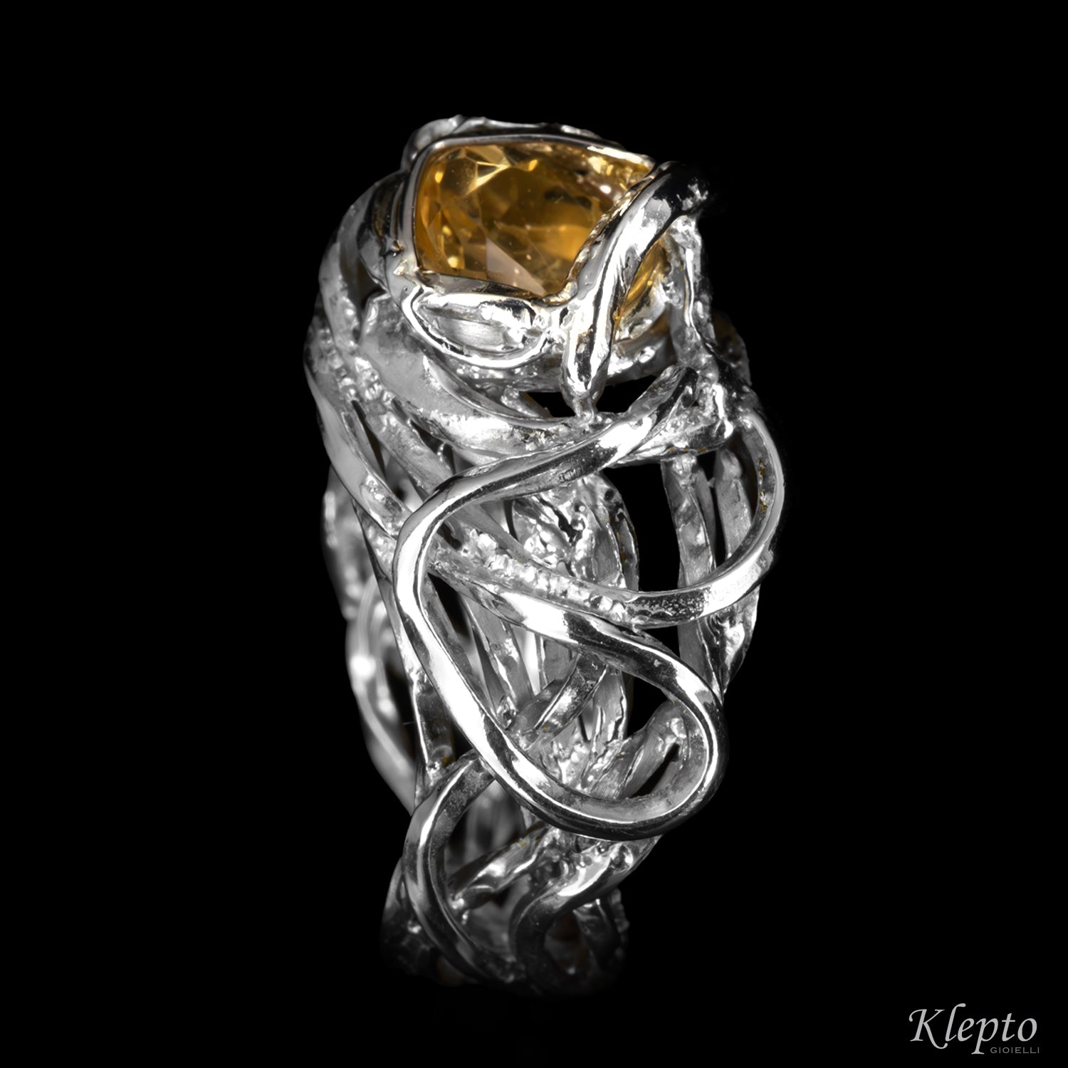 Silver Silnova® Ring with Twisted Wire and Citrine