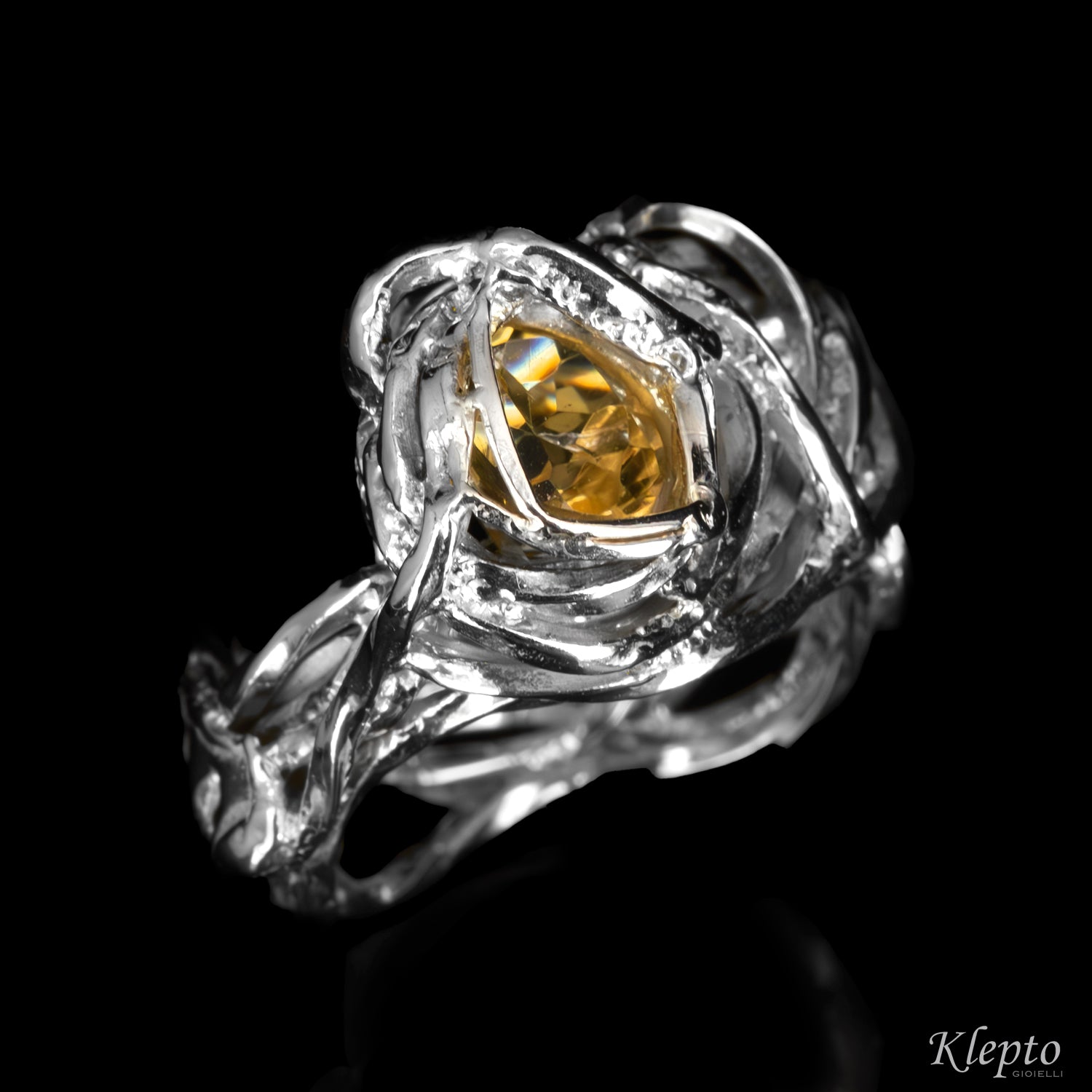 Silver Silnova® Ring with Twisted Wire and Citrine