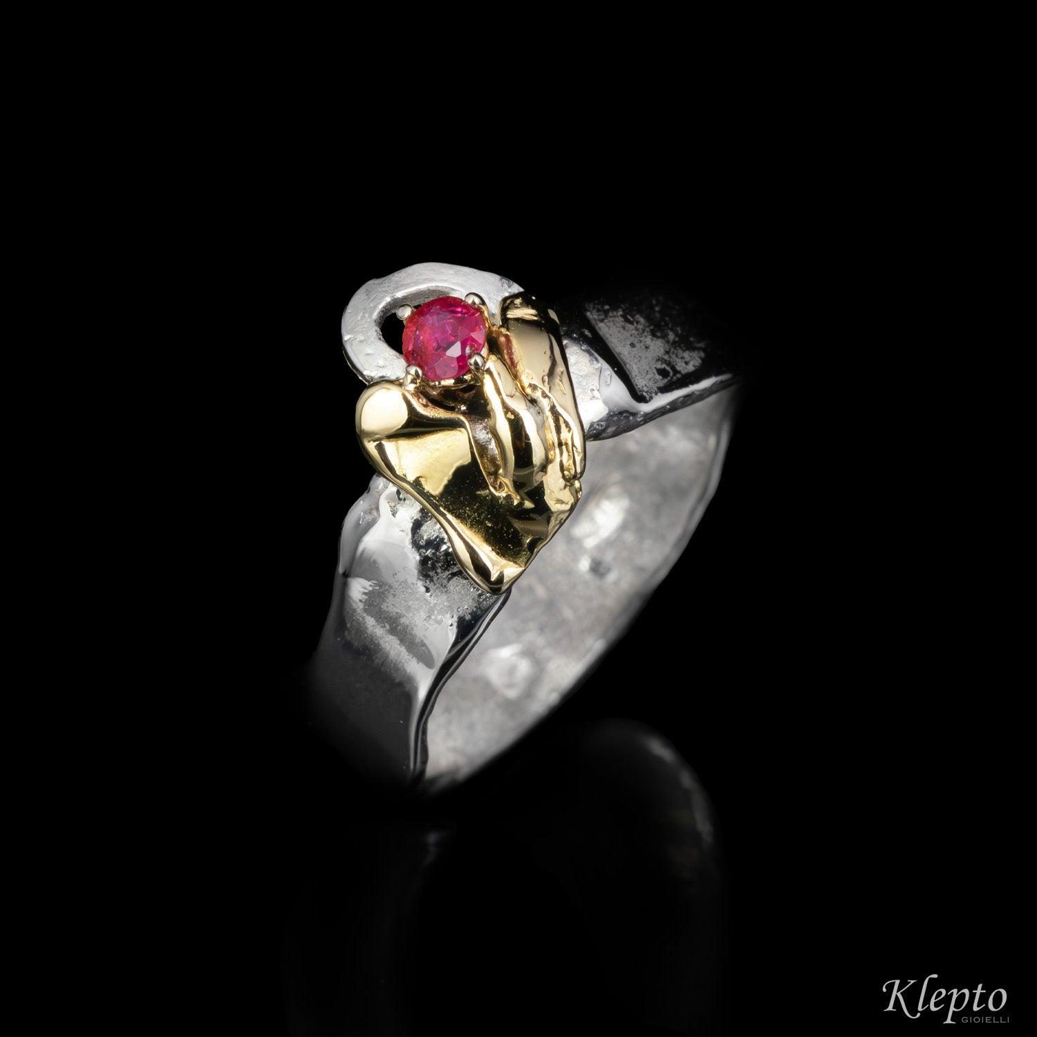 Ring in Silnova® Silver and yellow gold with Ruby