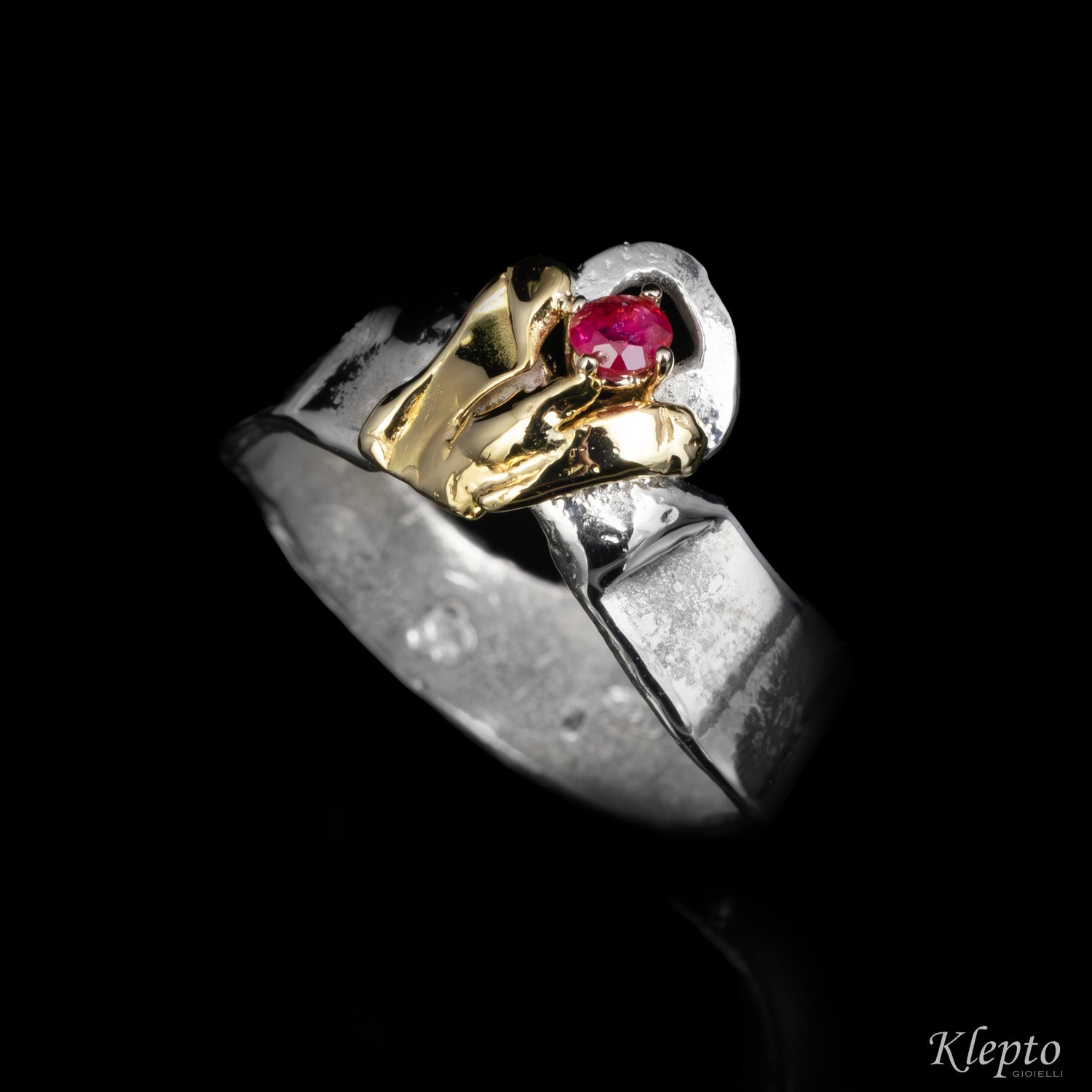Ring in Silnova® Silver and yellow gold with Ruby