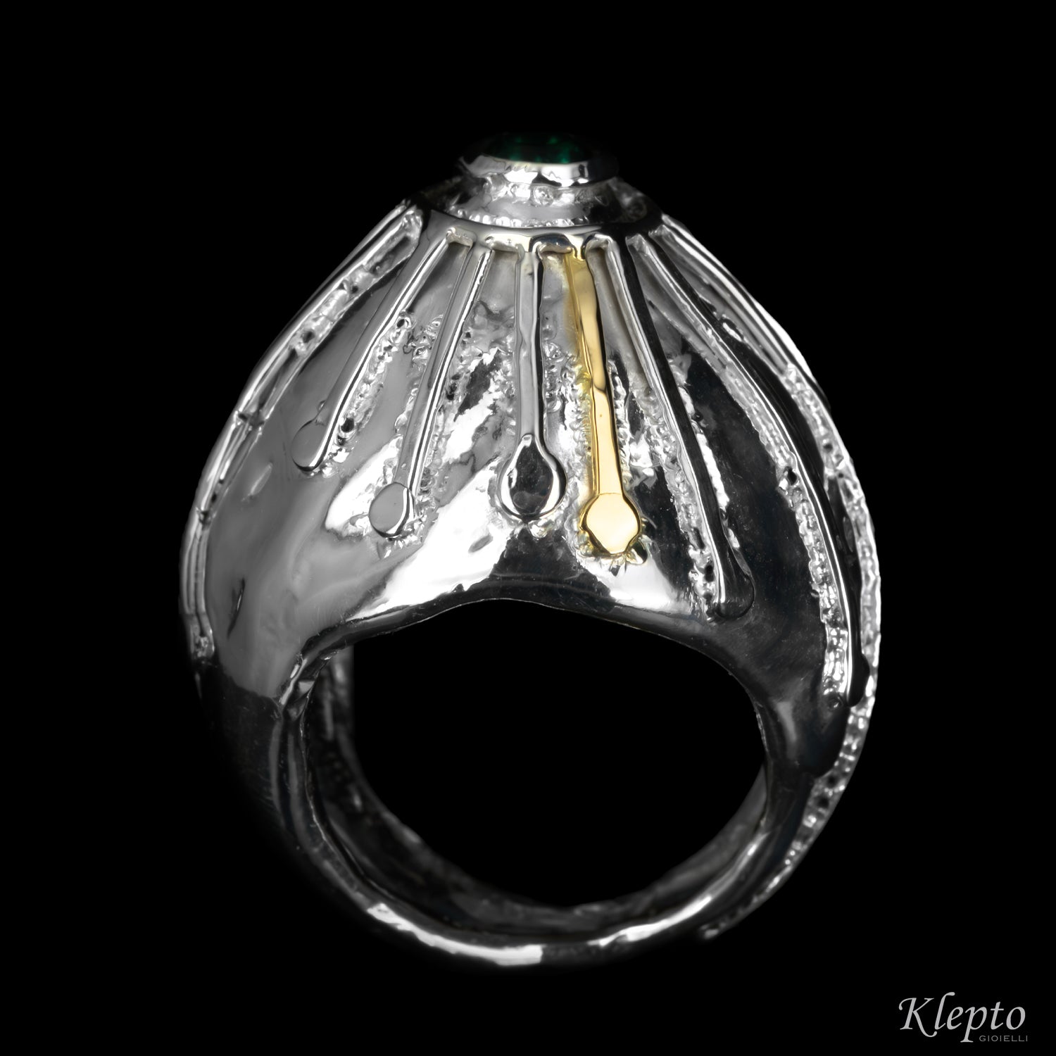 Silver ring Silnova® with green tourmaline and yellow gold details