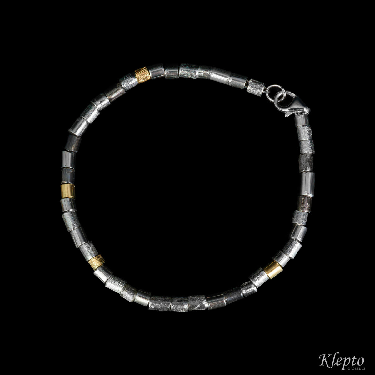 Silnova® silver bracelet with yellow gold and oxidized details