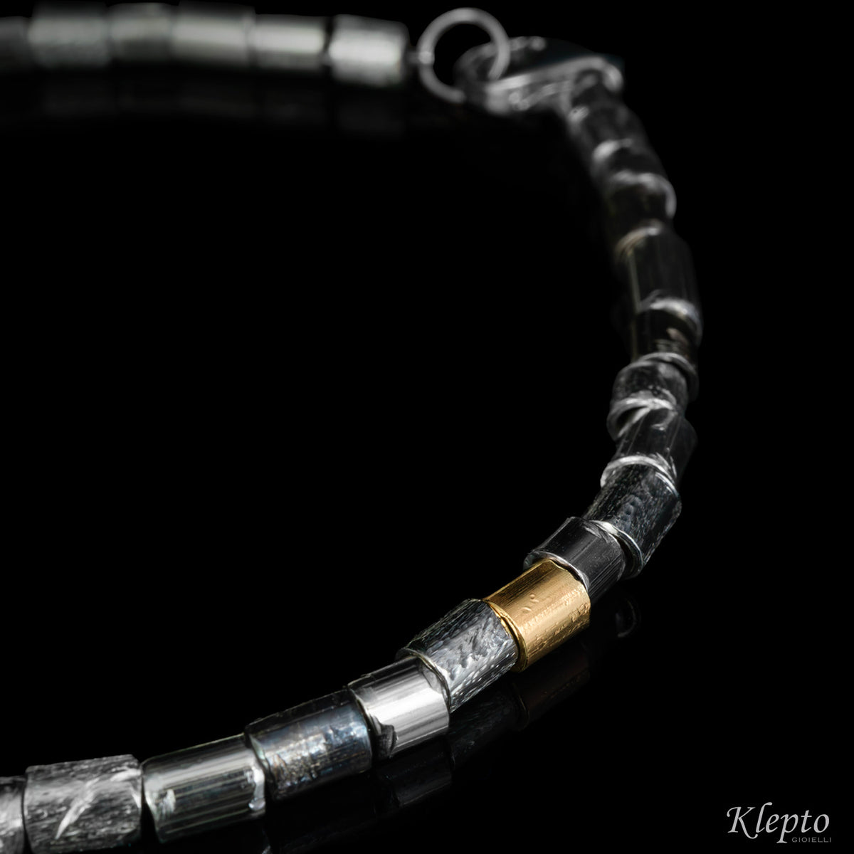 Silnova® silver bracelet with yellow gold and oxidized details
