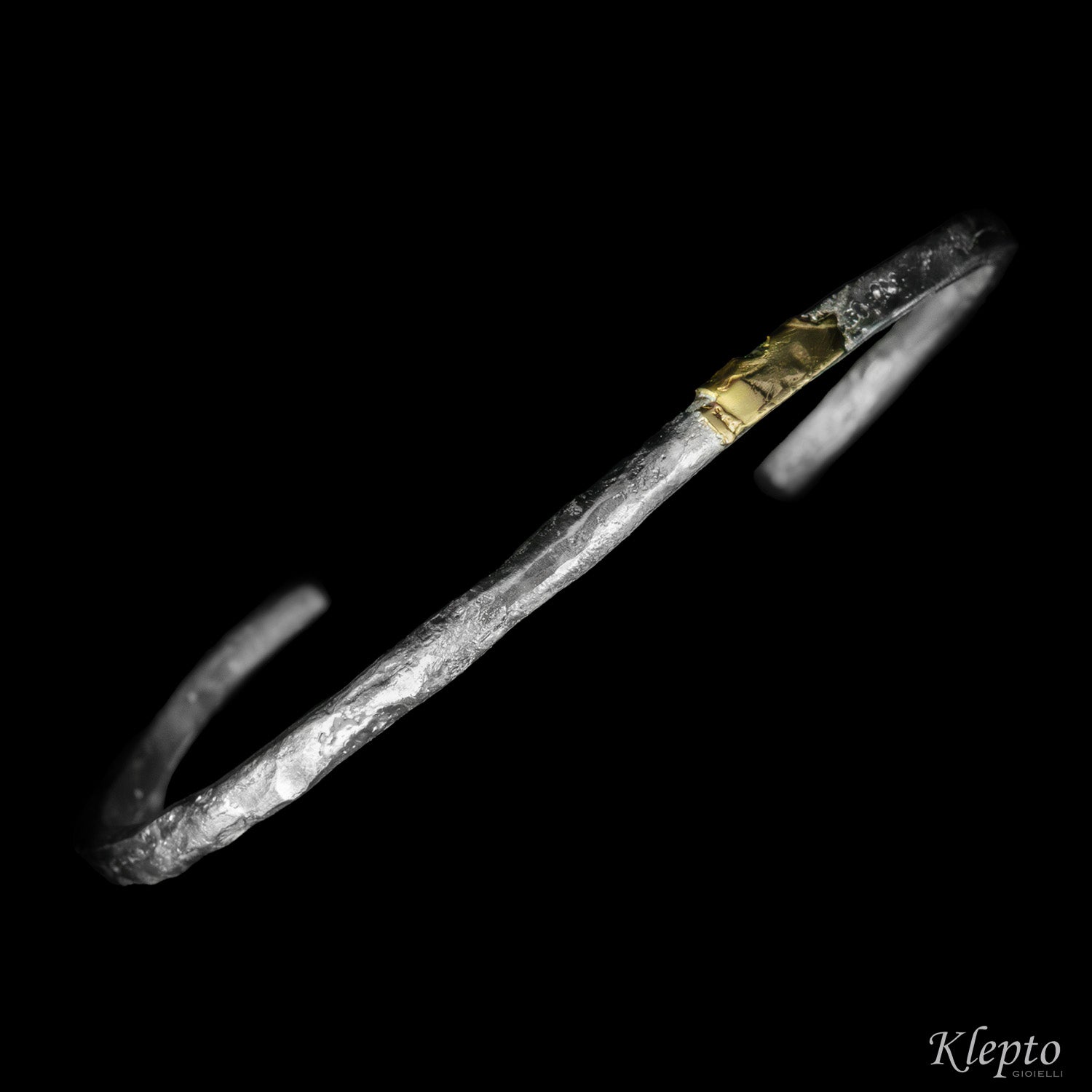 Rigid Silnova® Silver bracelet with yellow gold detail