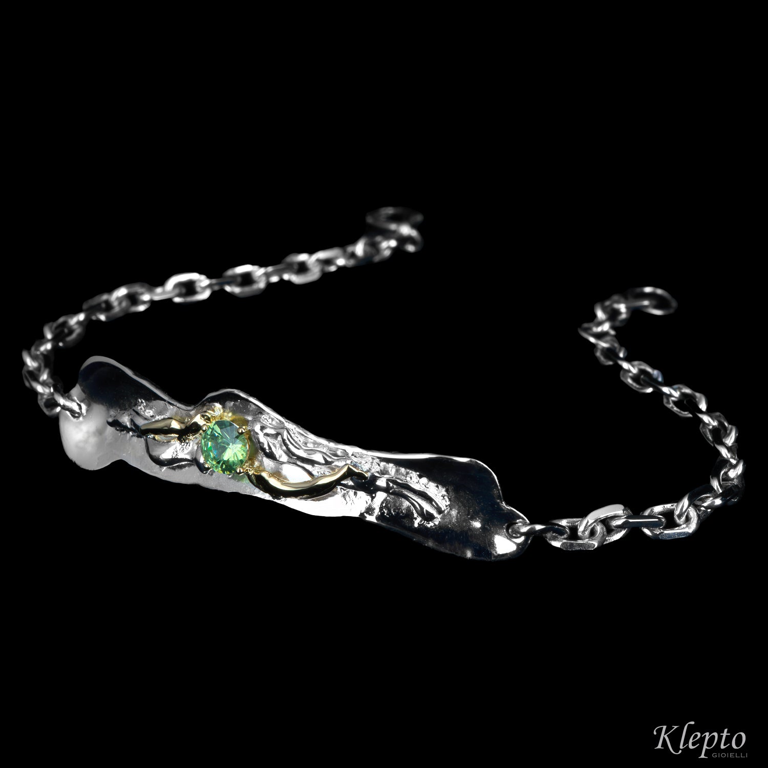 Silver Silnova® Bracelet with Demantoid and yellow gold details