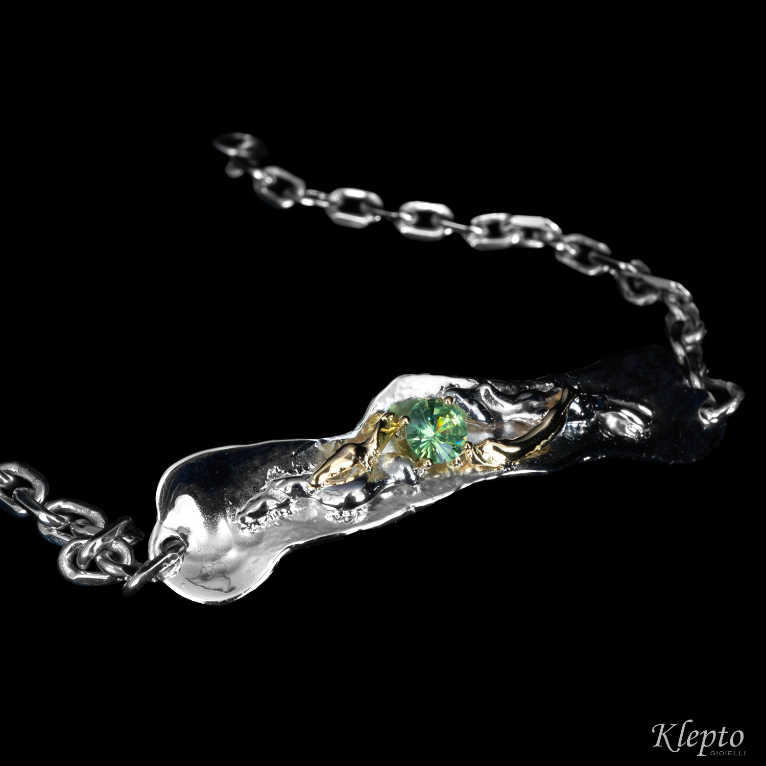 Silver Silnova® Bracelet with Demantoid and yellow gold details