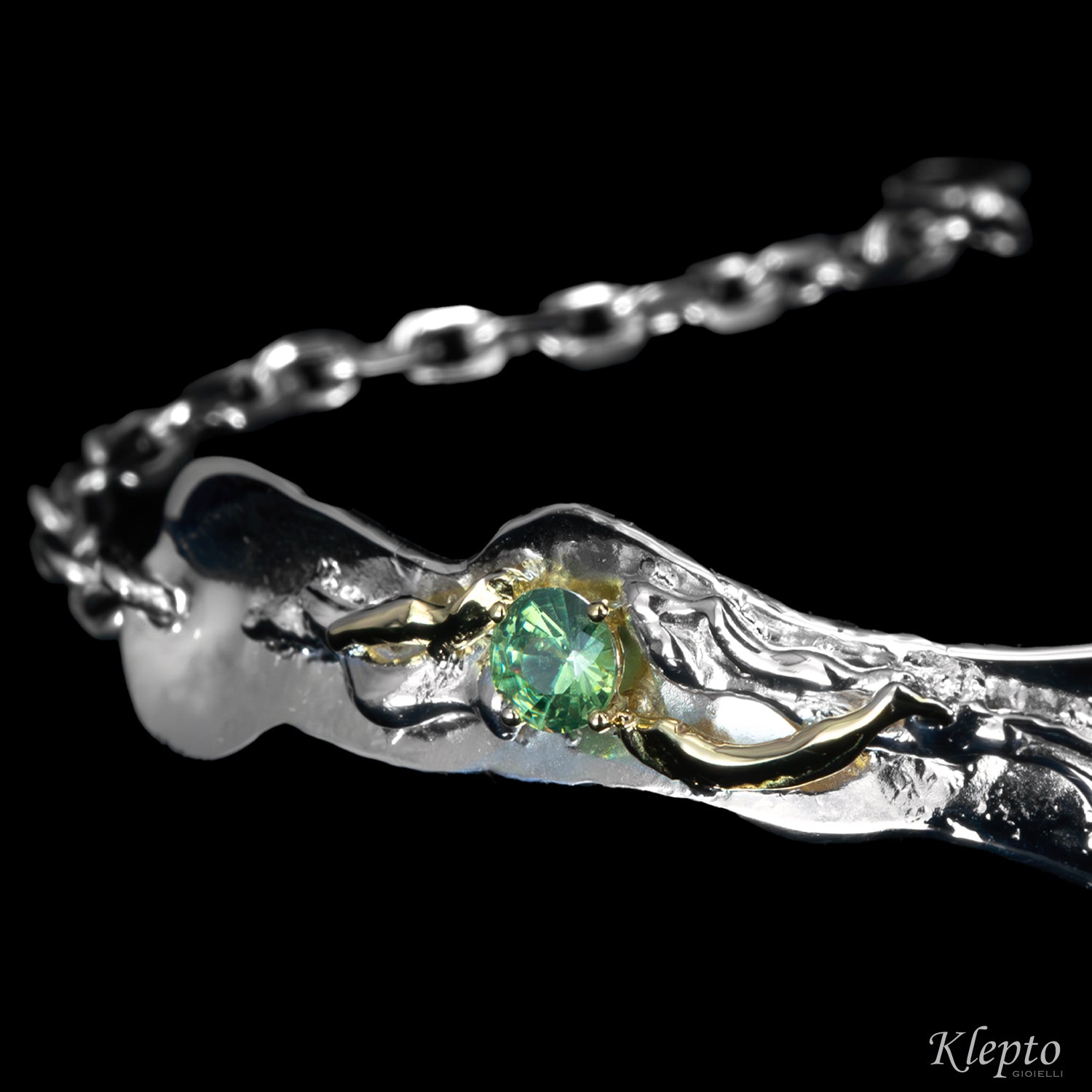Silver Silnova® Bracelet with Demantoid and yellow gold details