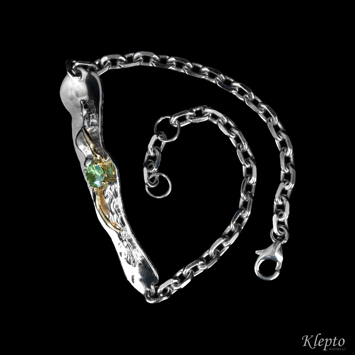 Silver Silnova® Bracelet with Demantoid and yellow gold details