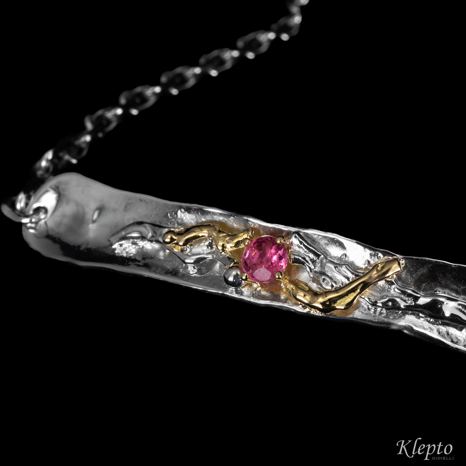 Silver Silnova® Bracelet with Pink Tourmaline and Yellow Gold Details