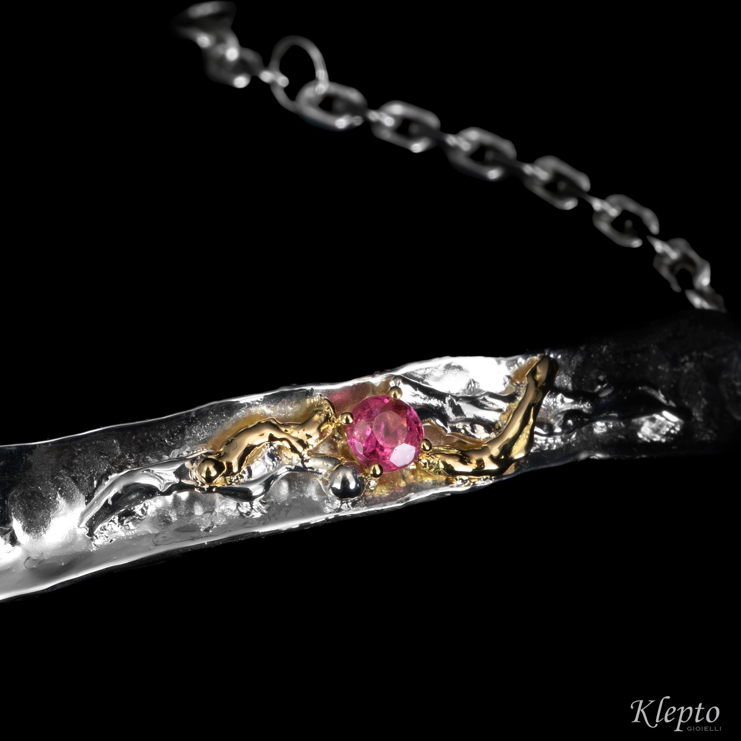 Silver Silnova® Bracelet with Pink Tourmaline and Yellow Gold Details
