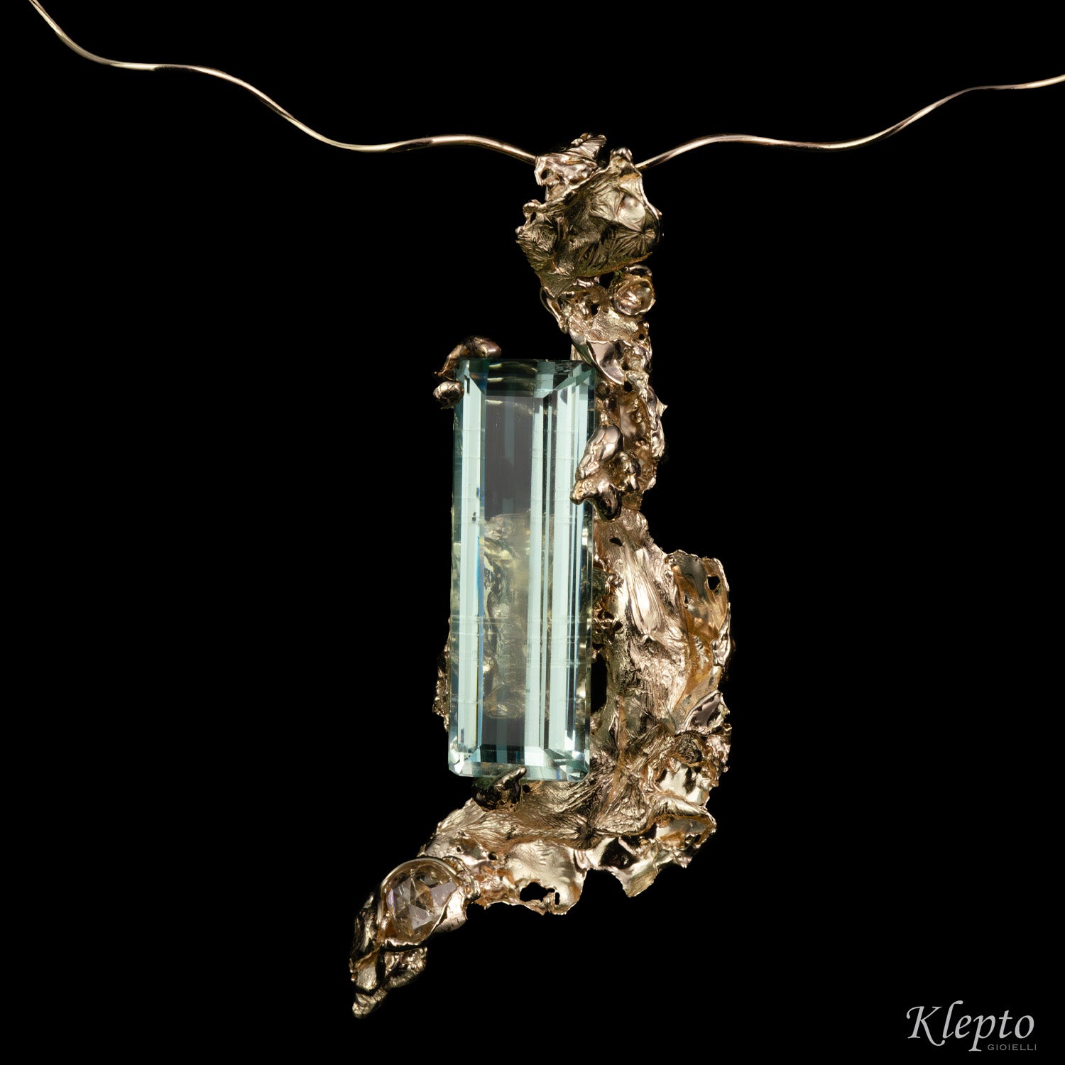 "Calipso" natural white gold necklace with Aquamarine and Diamond