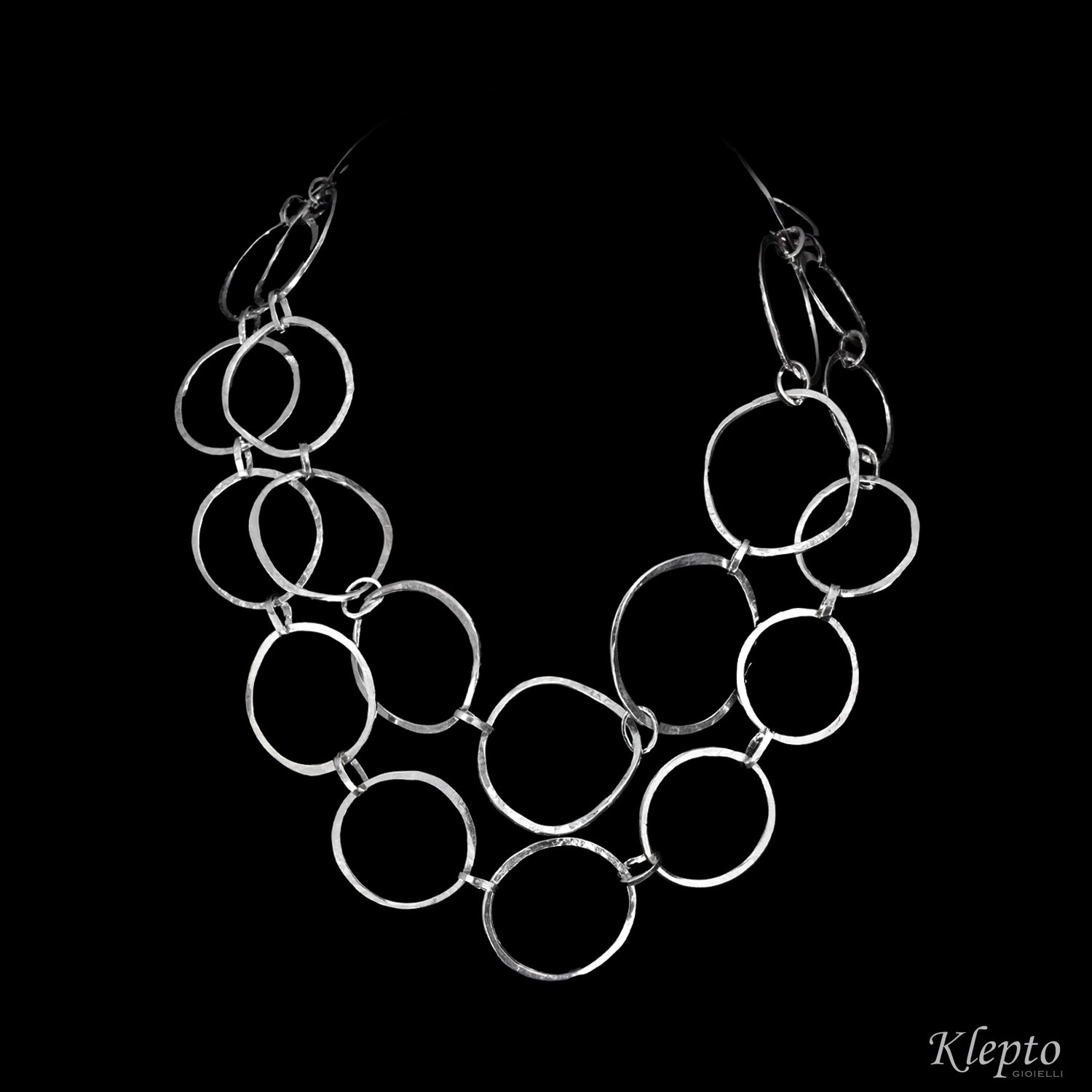 Silnova® Silver Necklace with Hammered Rounds