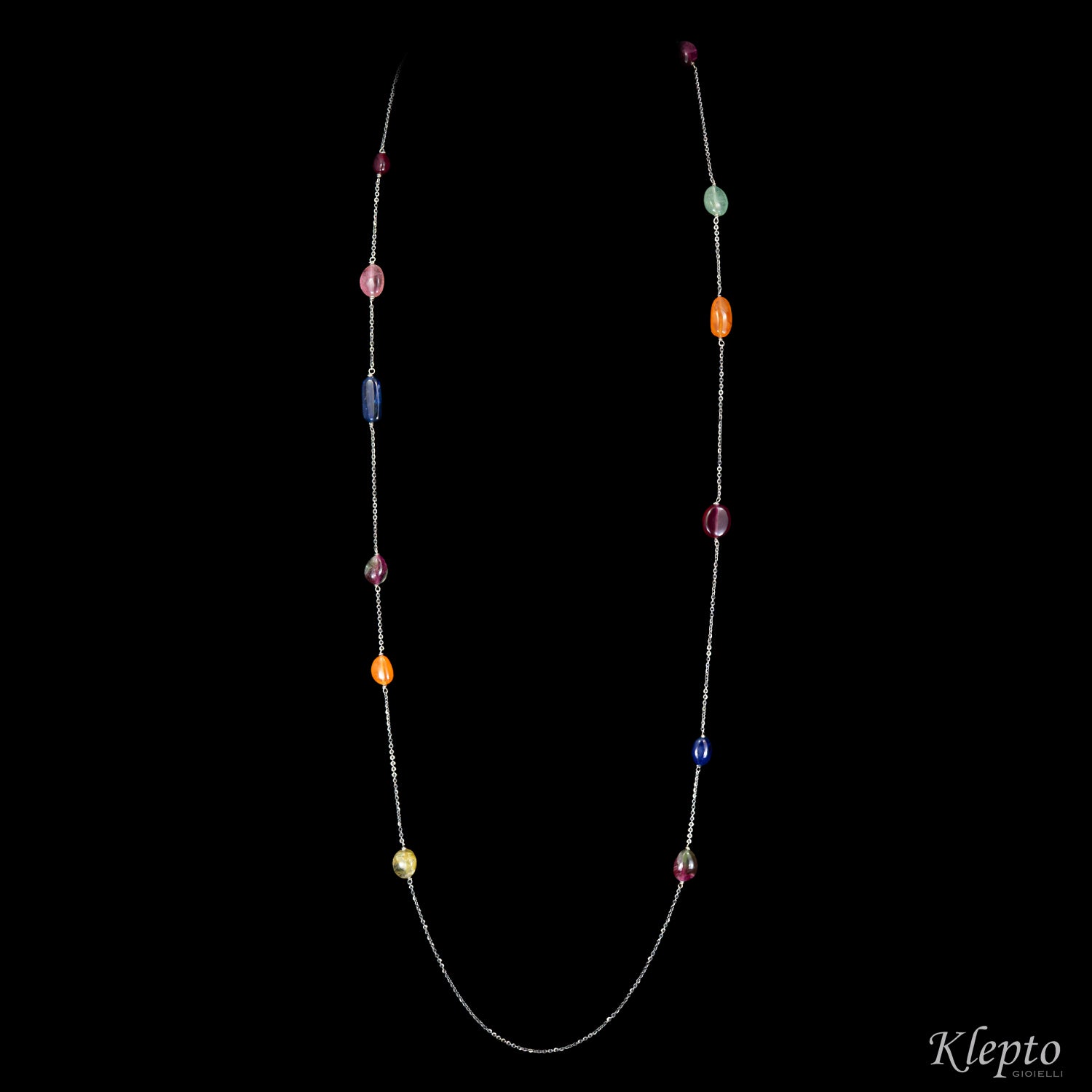 White gold necklace "Chanel" with Tourmalines, Sapphires, Rubies, and Garnets