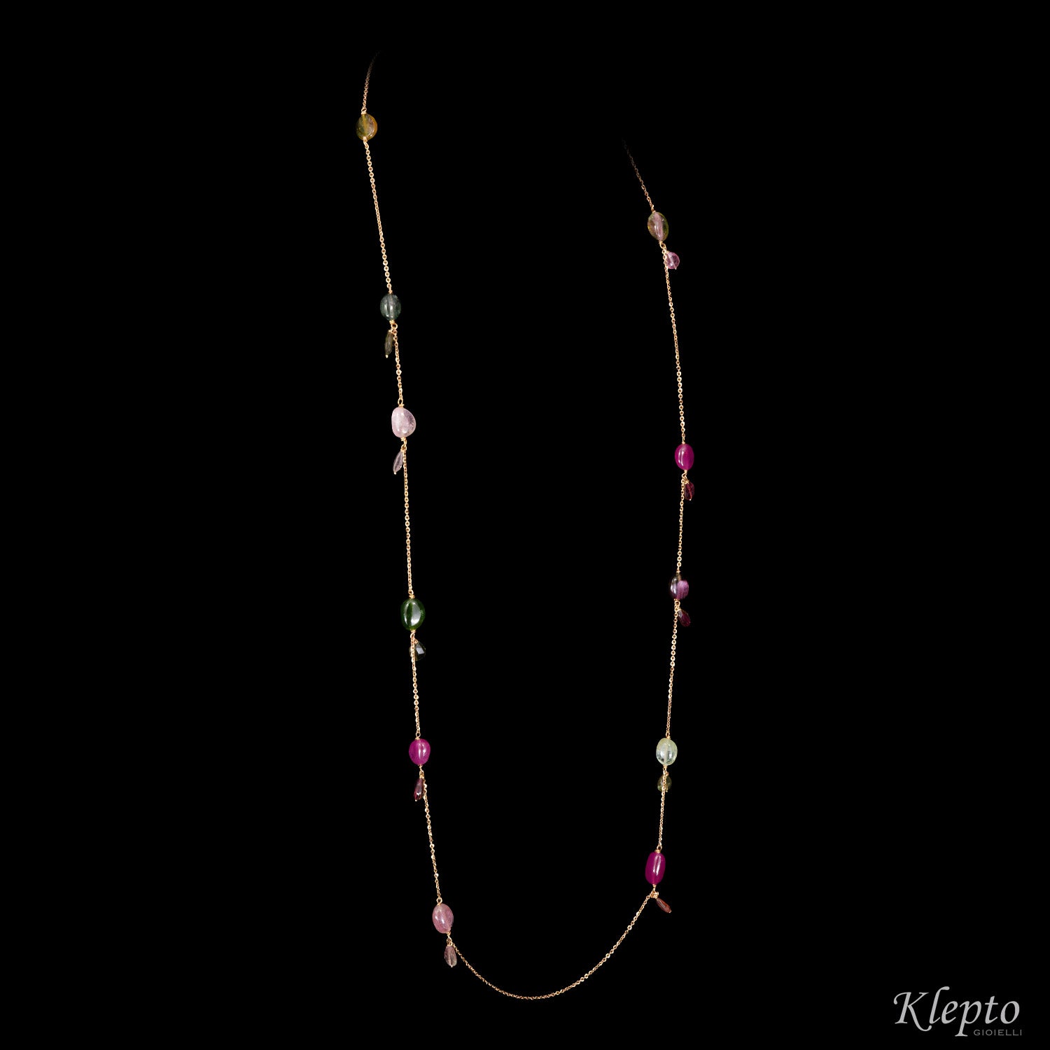 "Chanel" rose gold necklace with Tourmalines