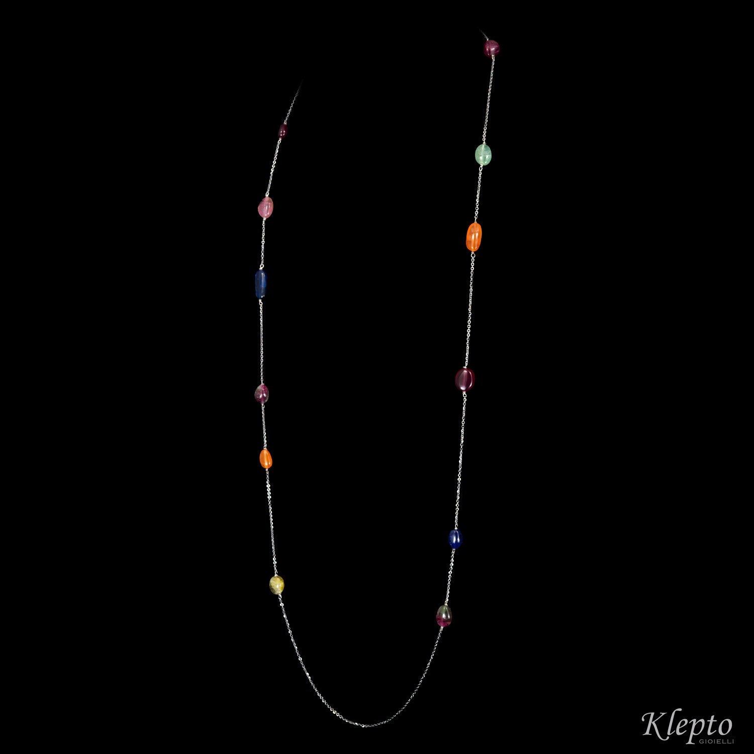White gold necklace "Chanel" with Tourmalines, Sapphires, Rubies, and Garnets